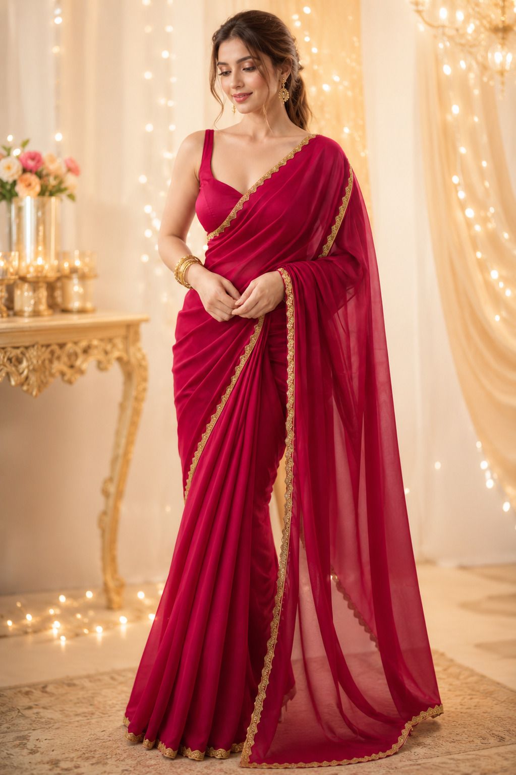 Solid/Plain Daily Wear Georgette Saree-image-28