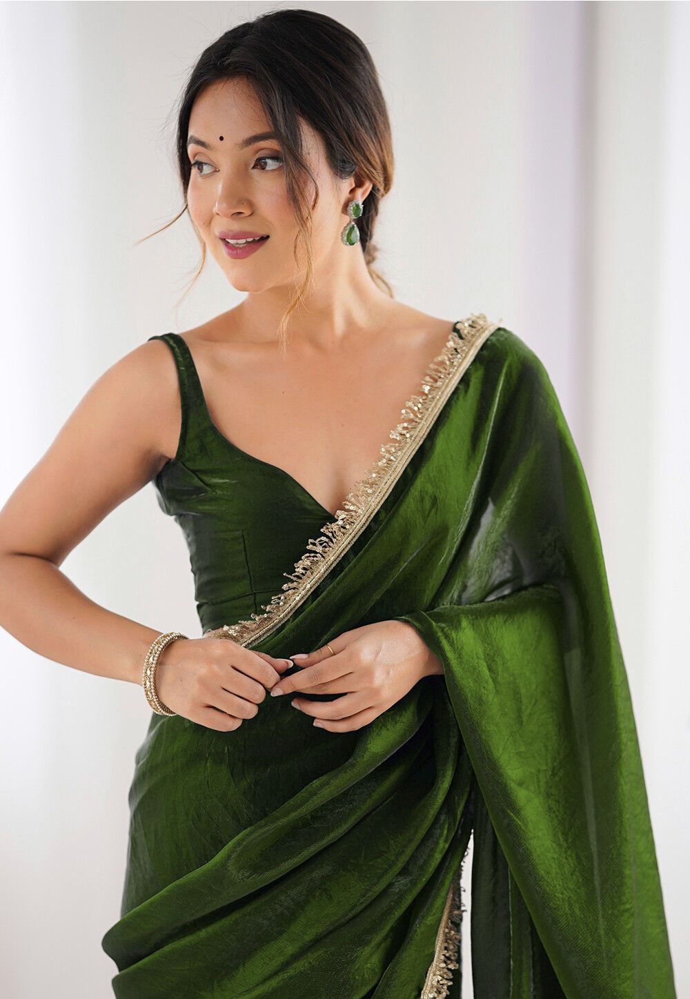 lorofy Solid/Plain Bollywood Chiffon Saree-picture-14