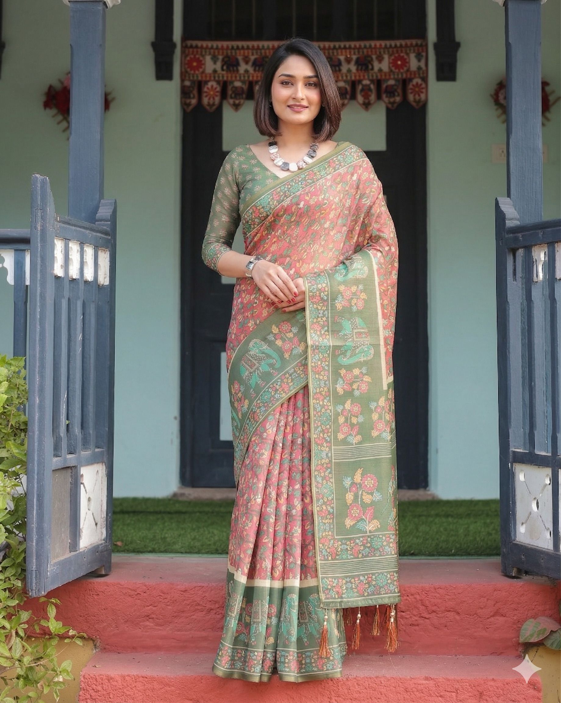 jishaa Printed, Floral Print Bollywood Linen Saree-picture-45