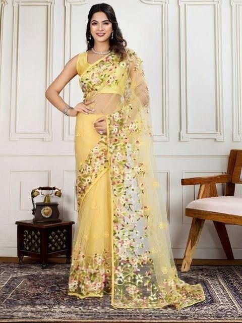 akhodalkrp Embroidered, Floral Print Bollywood Net Saree-picture-19