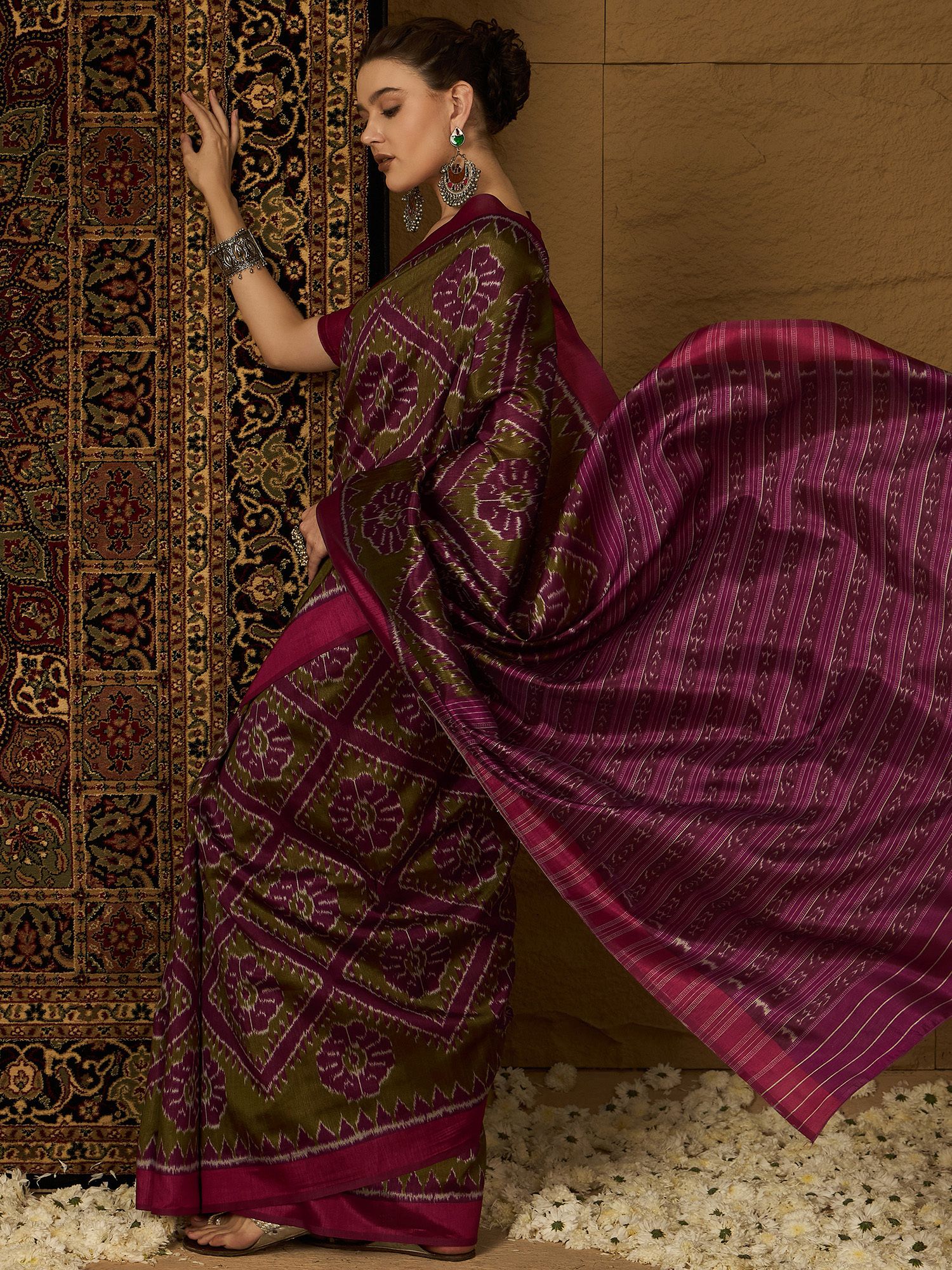 sareemall Printed Ikkat Silk Blend Saree-picture-20