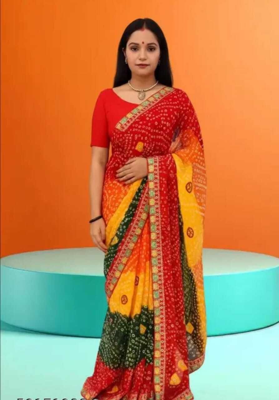 muktidata Printed, Tie-Dye Bandhani Georgette Saree-picture-23