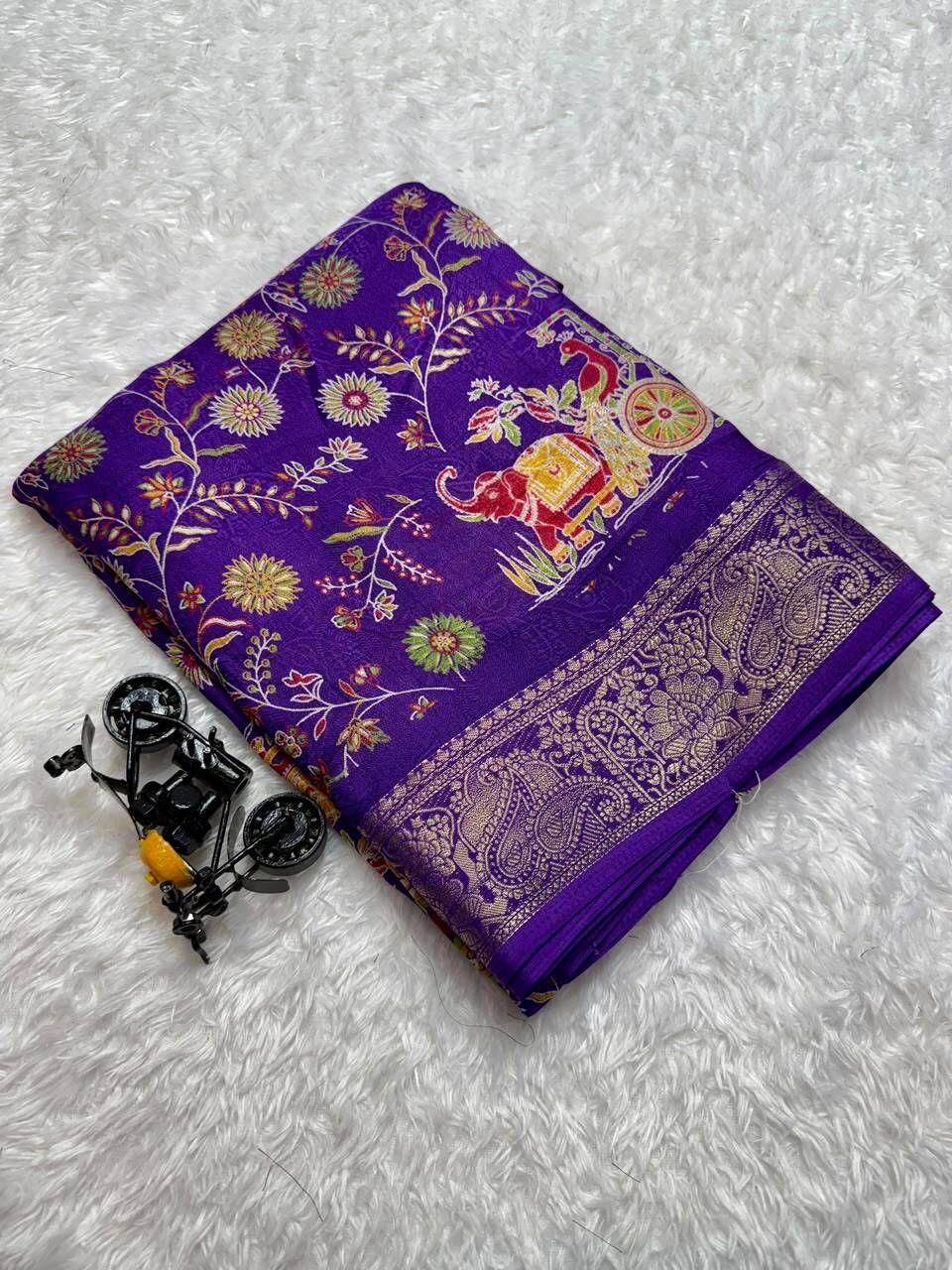 kriva fashion Floral Print, Woven, Paisley, Printed Banarasi Georgette Saree-picture-14