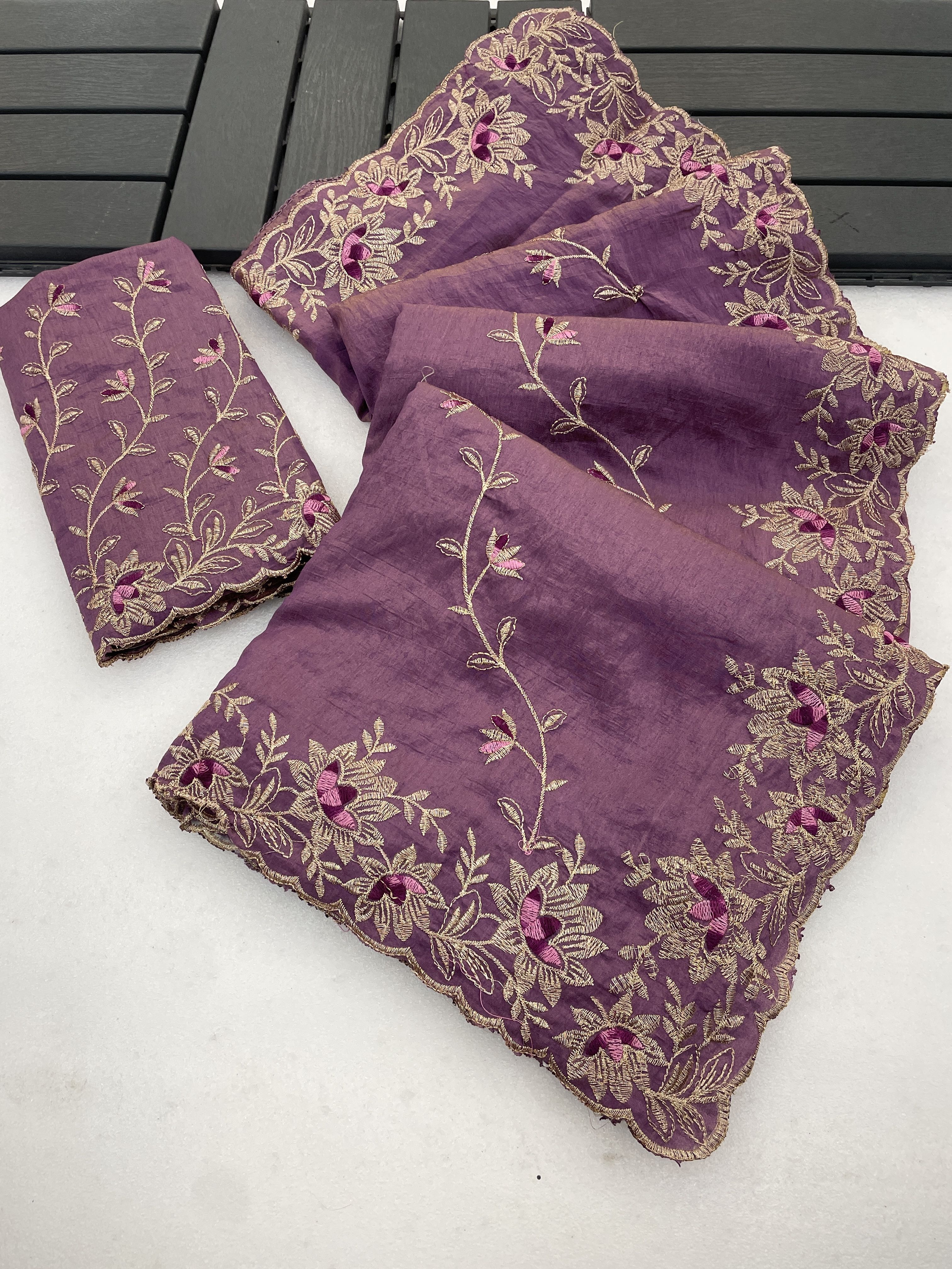 Embellished, Embroidered Bollywood Tissue Saree-image-4
