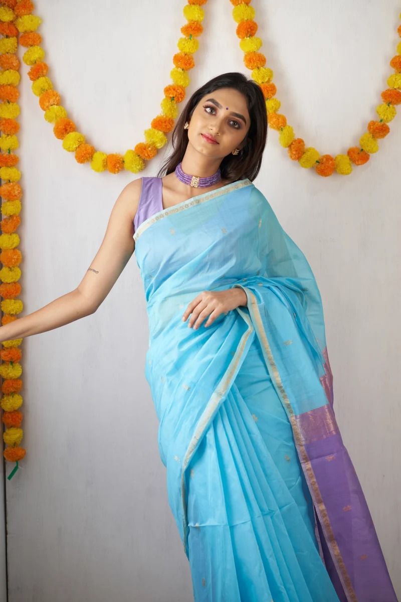 Color Block Banarasi Cotton Silk Saree-image-45