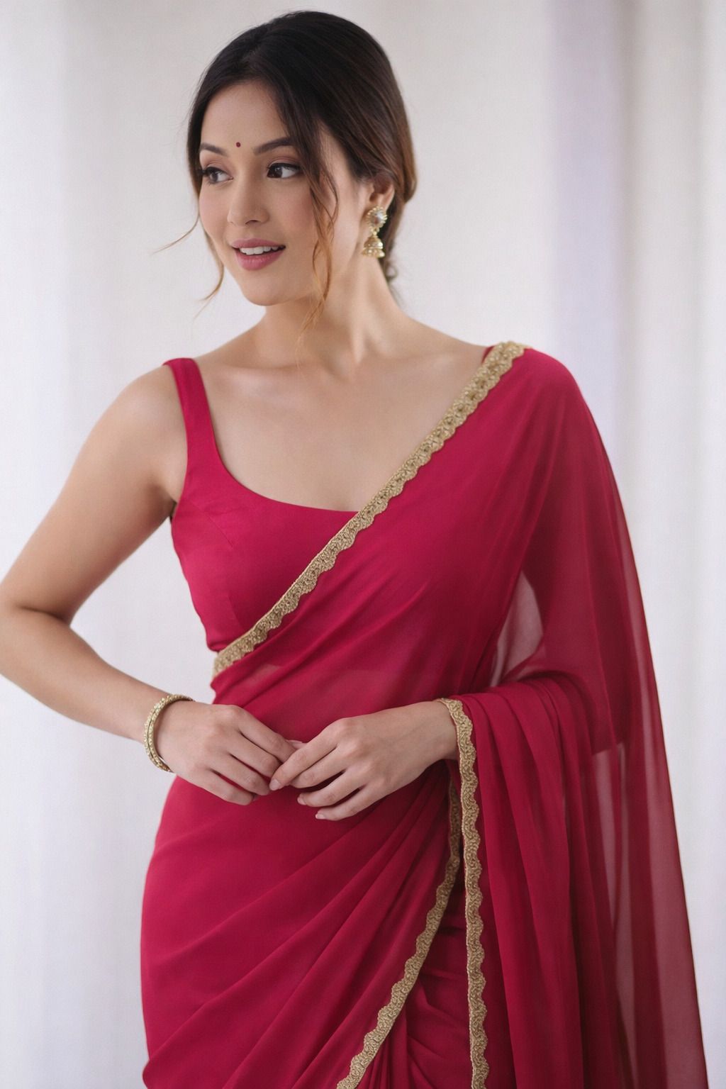 Solid/Plain Daily Wear Georgette Saree-image-29