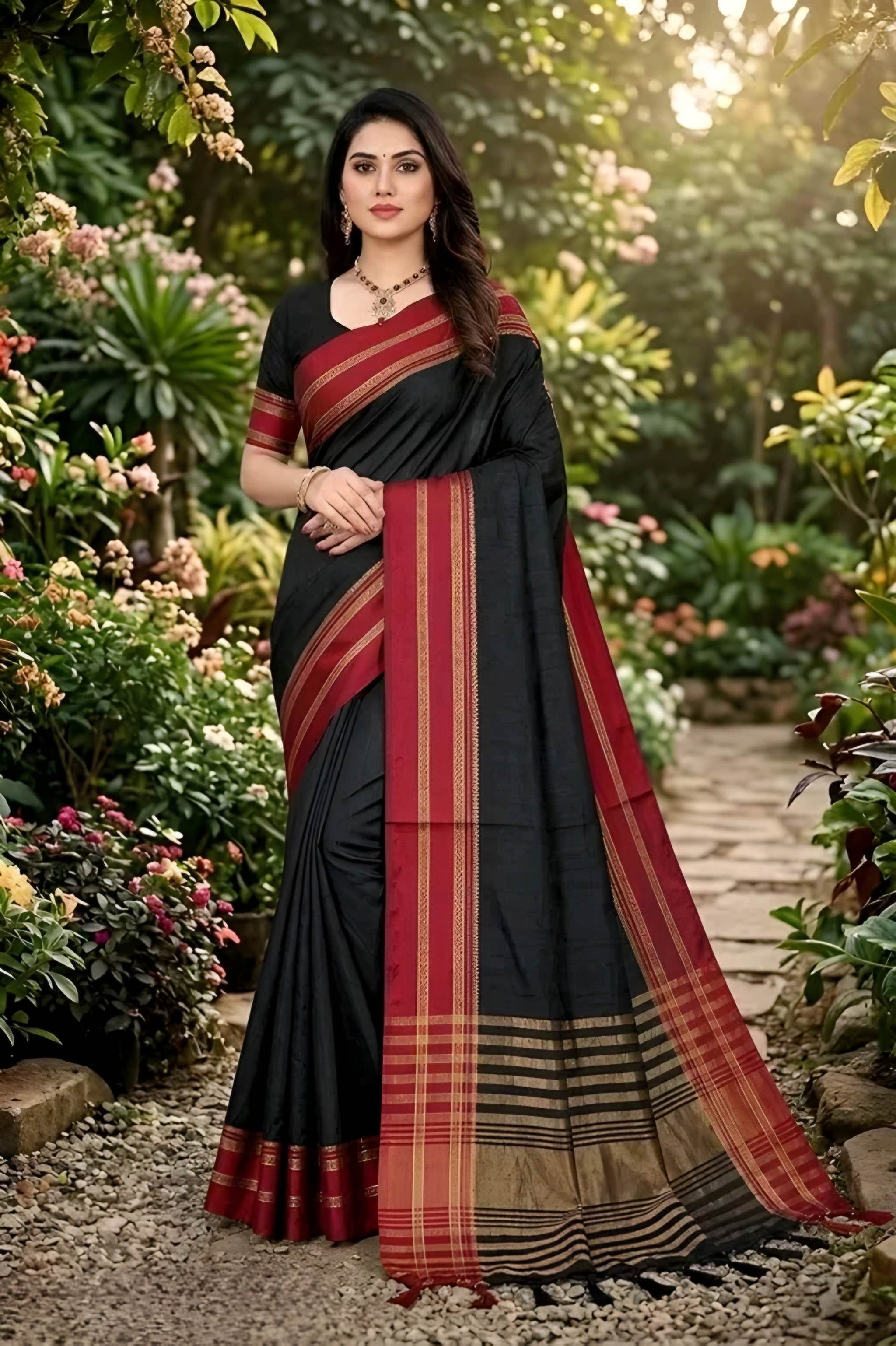 Striped Gadwal Cotton Silk Saree-image-9