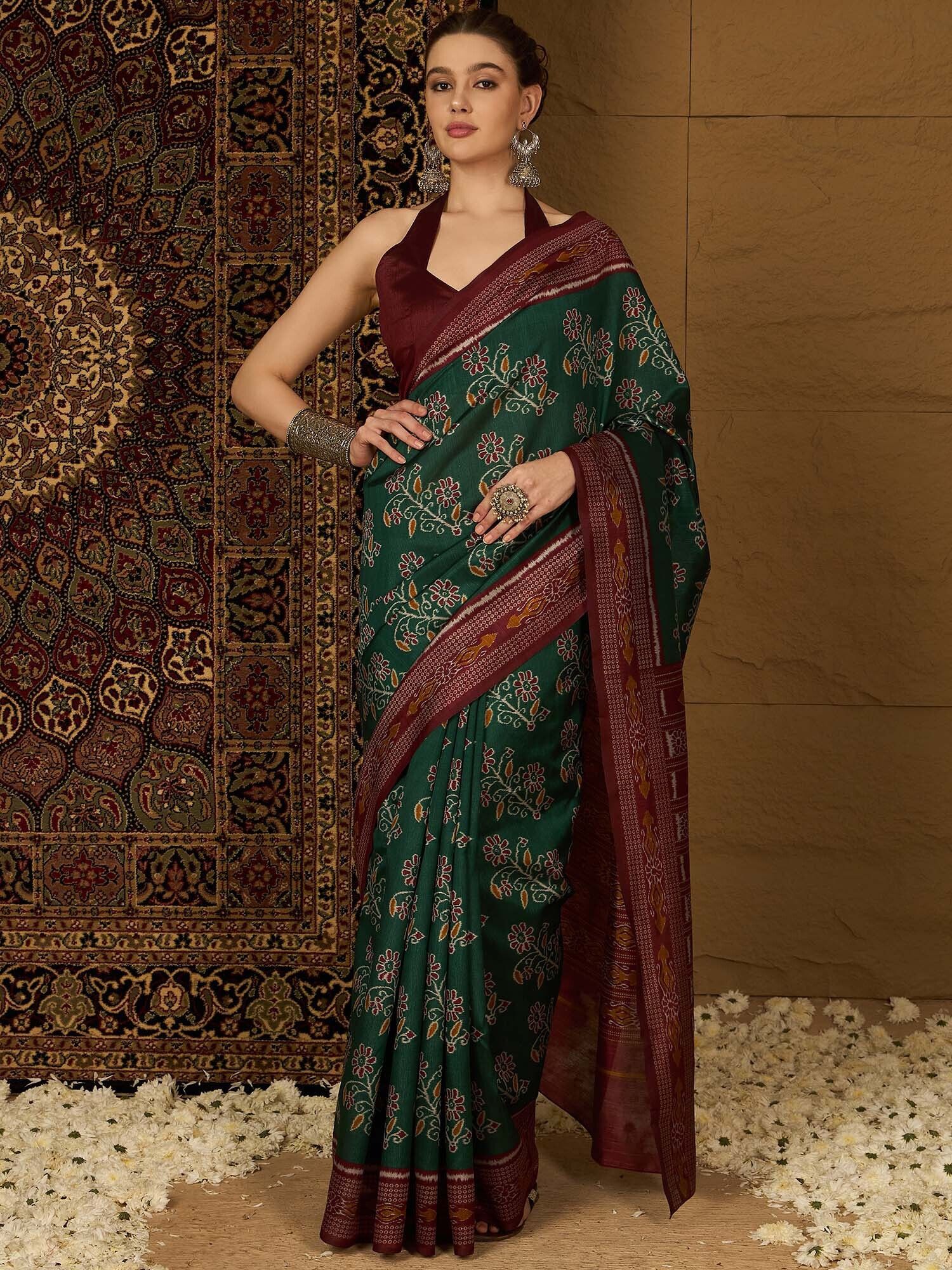 Printed Ikkat Silk Blend Saree