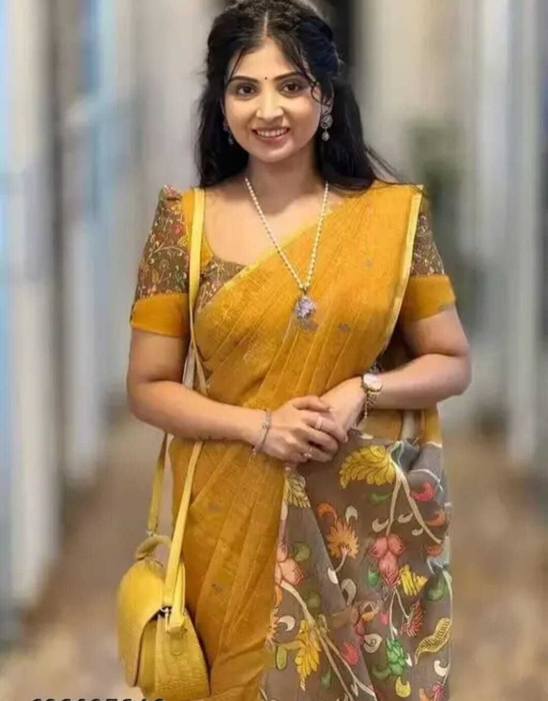 kridhey enterprise Floral Print Daily Wear Linen Saree-picture-24