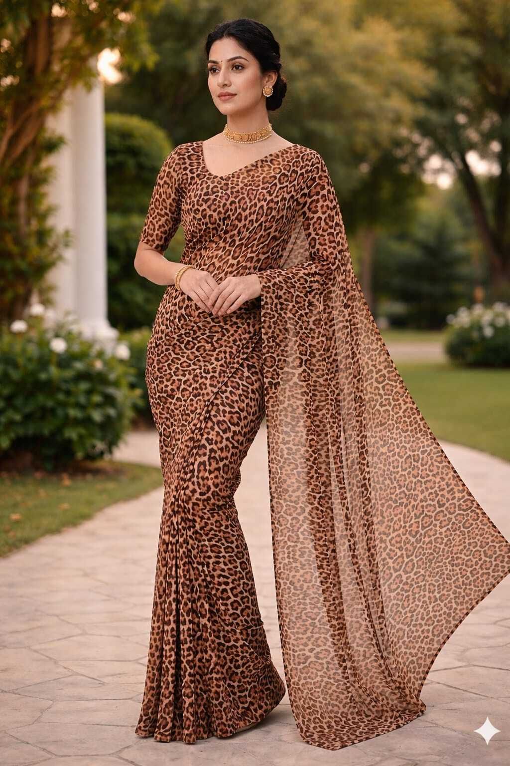 Animal Print Bollywood Georgette Saree-image-13