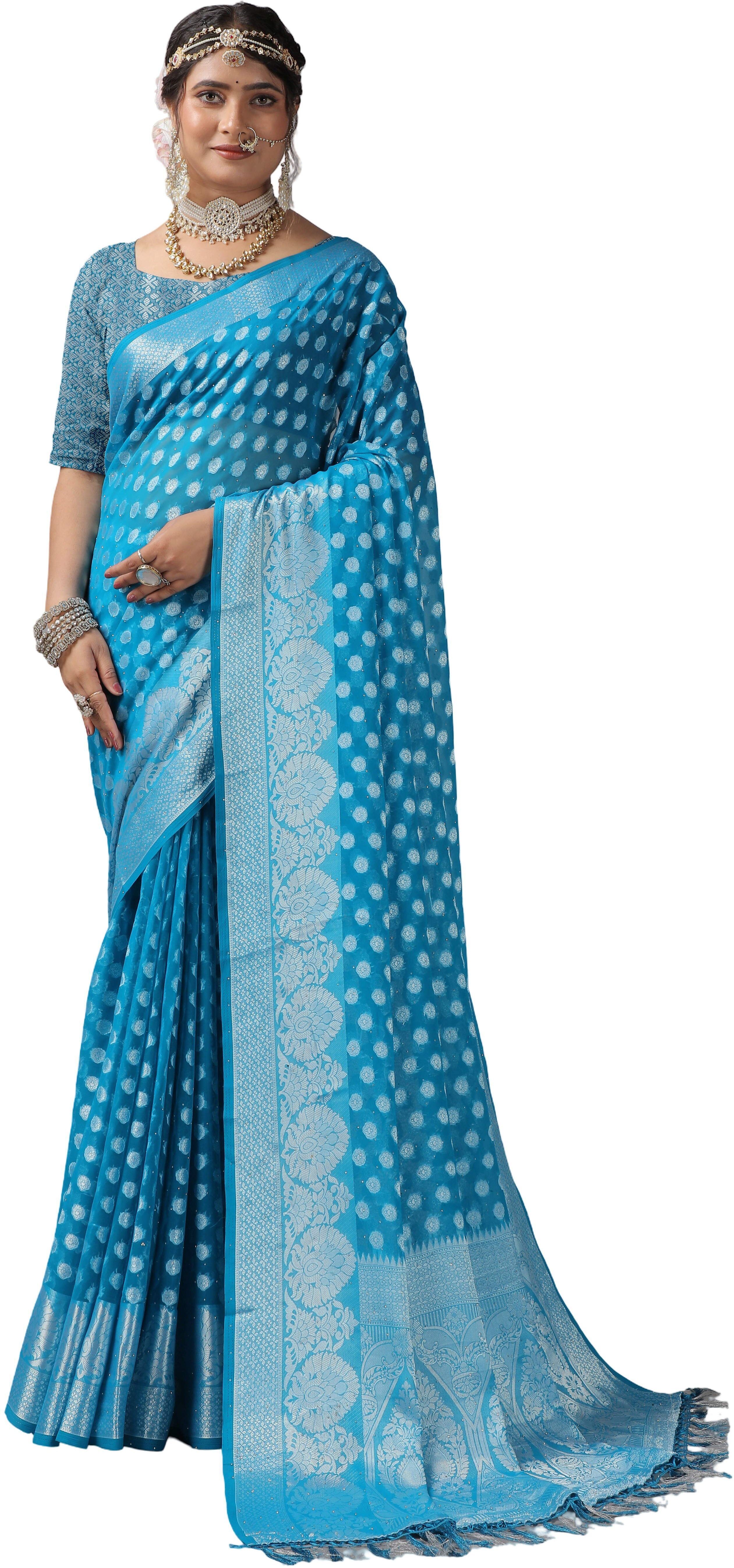 houseofcommon Embroidered Bollywood Silk Blend Saree-picture-46