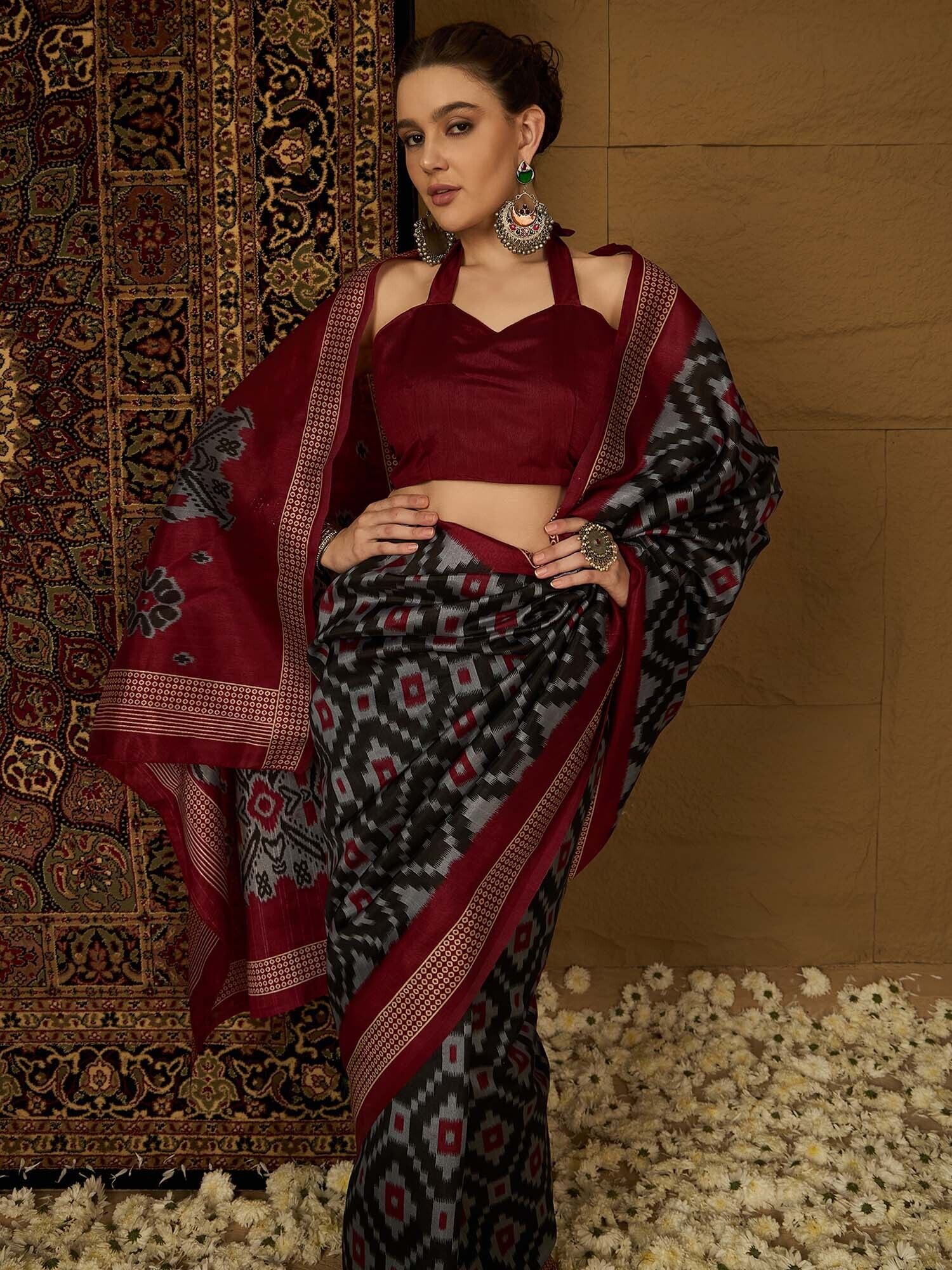 sareemall Printed Ikkat Silk Blend Saree-picture-17