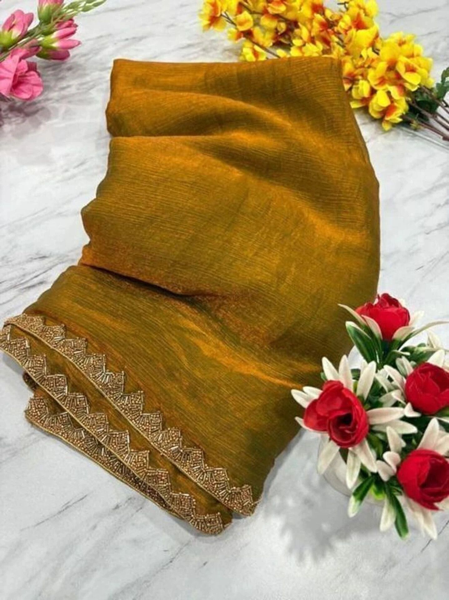 Self Design, Solid/Plain Daily Wear Chiffon Saree-image-37