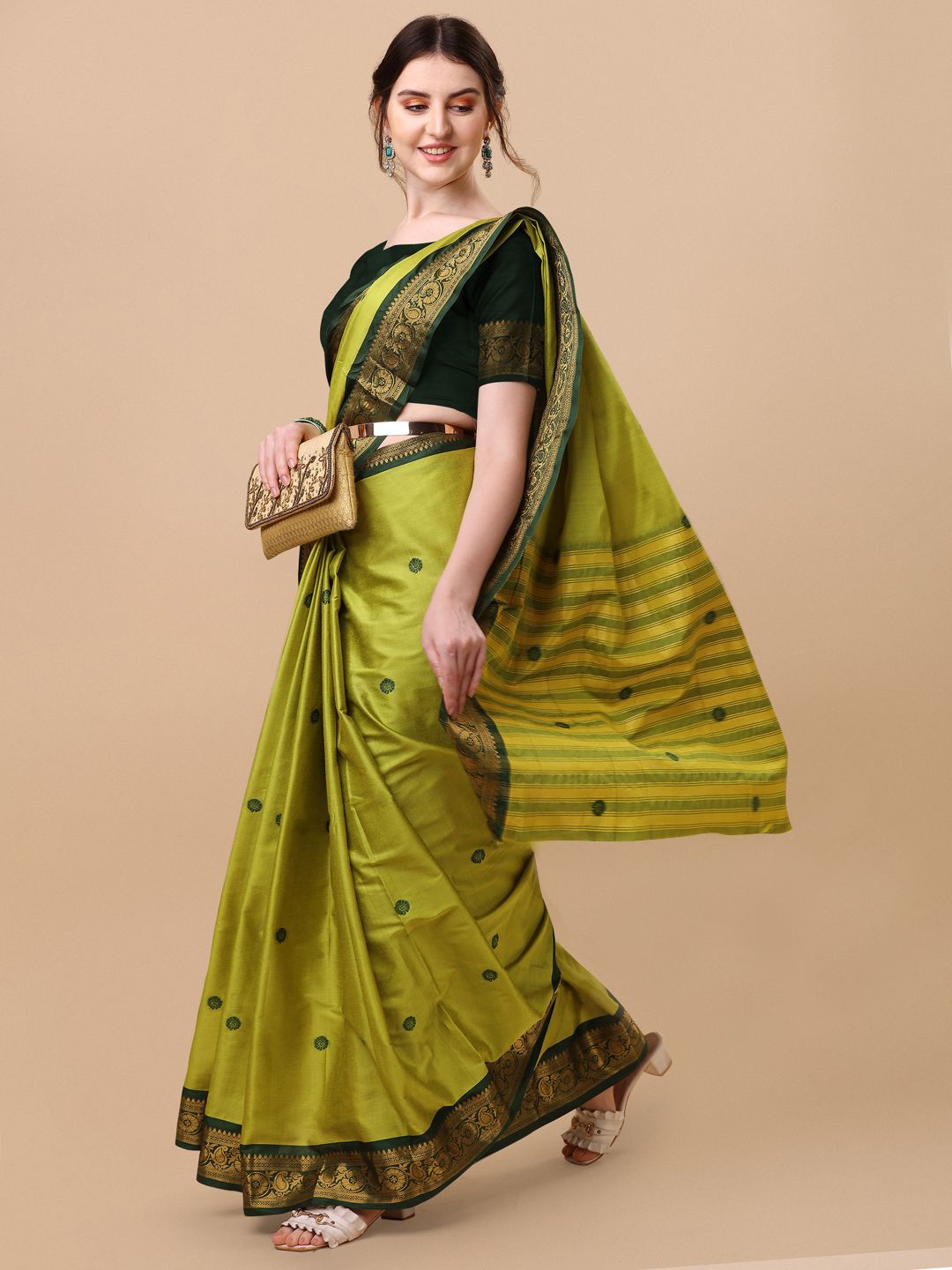 villagius Self Design, Color Block, Embellished, Woven, Solid/Plain Bollywood Pure Silk, Cotton Silk Saree-picture-10