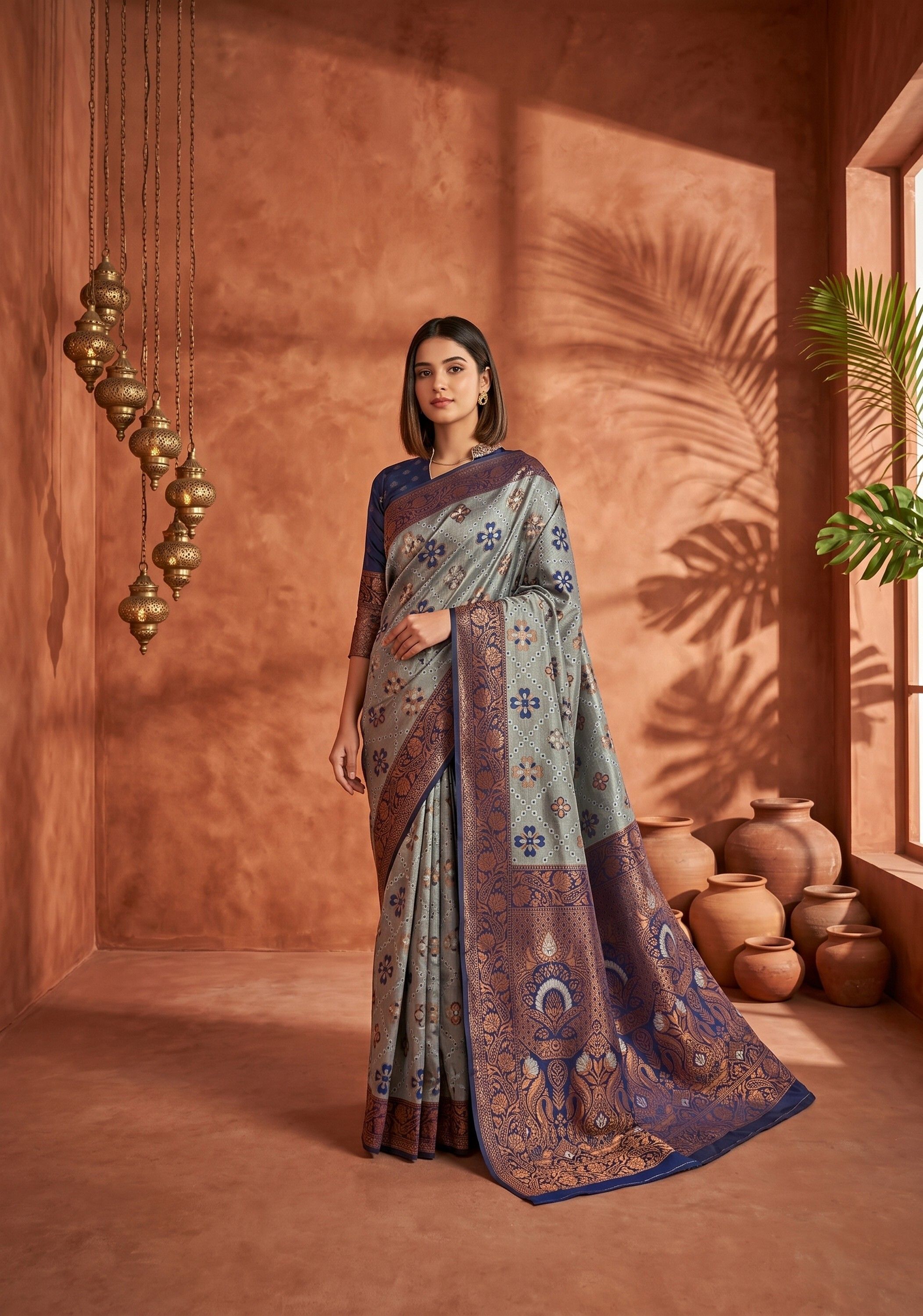 100 dreams Woven Bollywood Silk Blend Saree-picture-16