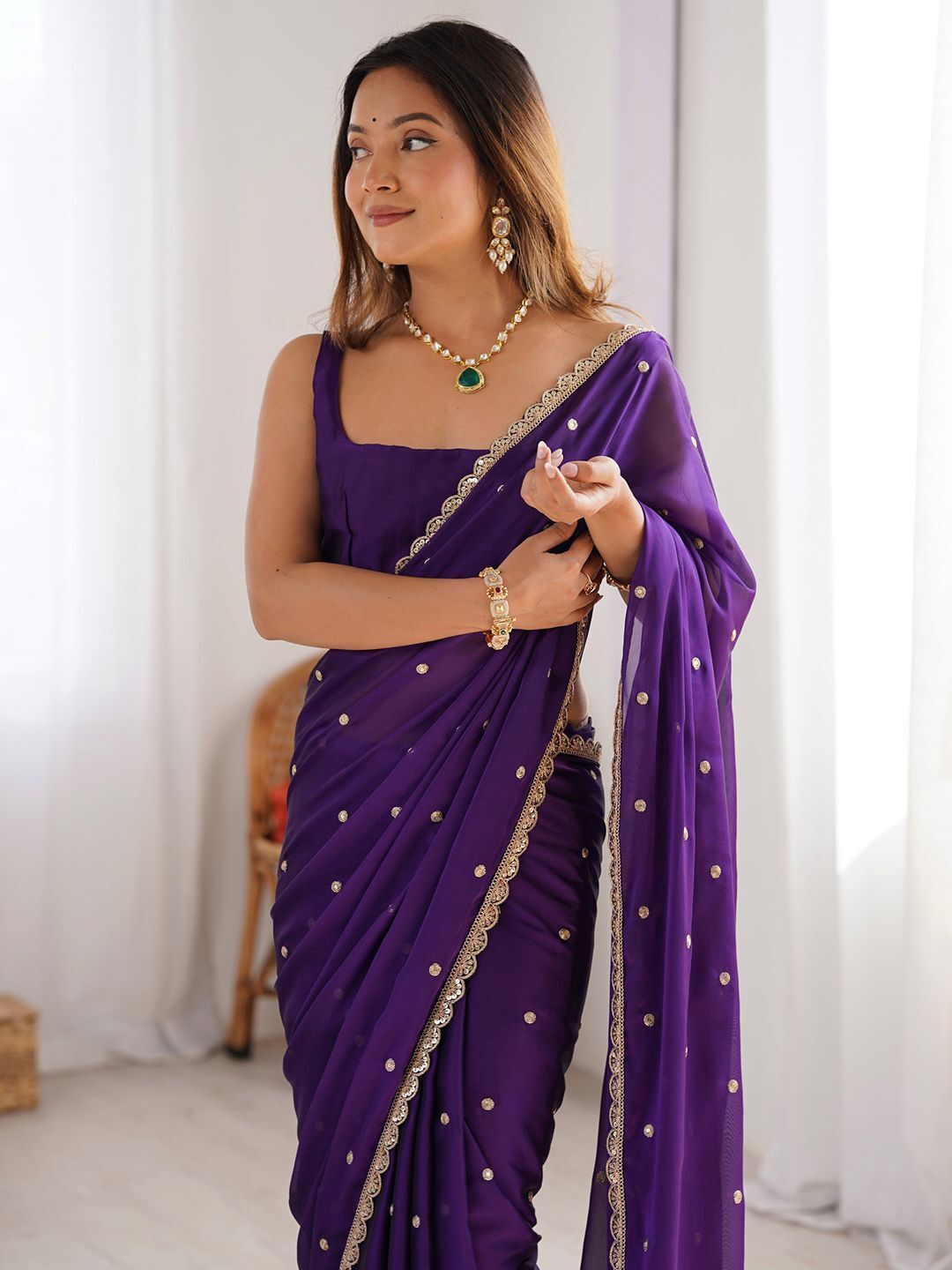 lovisa fashion Embroidered, Polka Print Bollywood Silk Blend Saree-picture-10