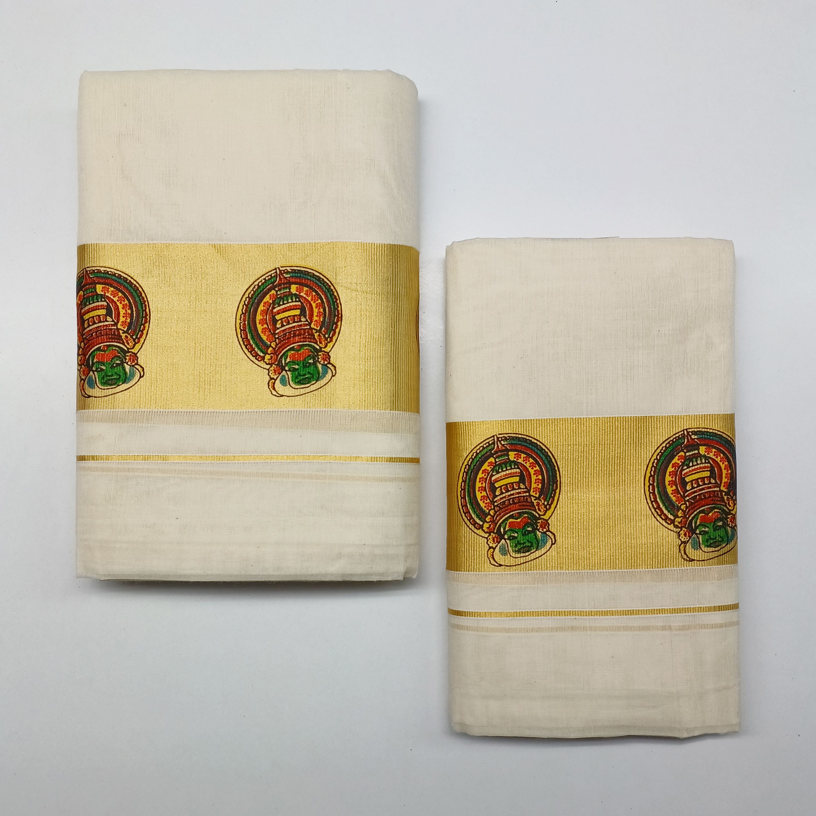 Kalachar CF 4017 4'Inch Kathakali Pacha Mural Printed Double Set 4.00/2.80m Printed Women Dhoti-picture-13