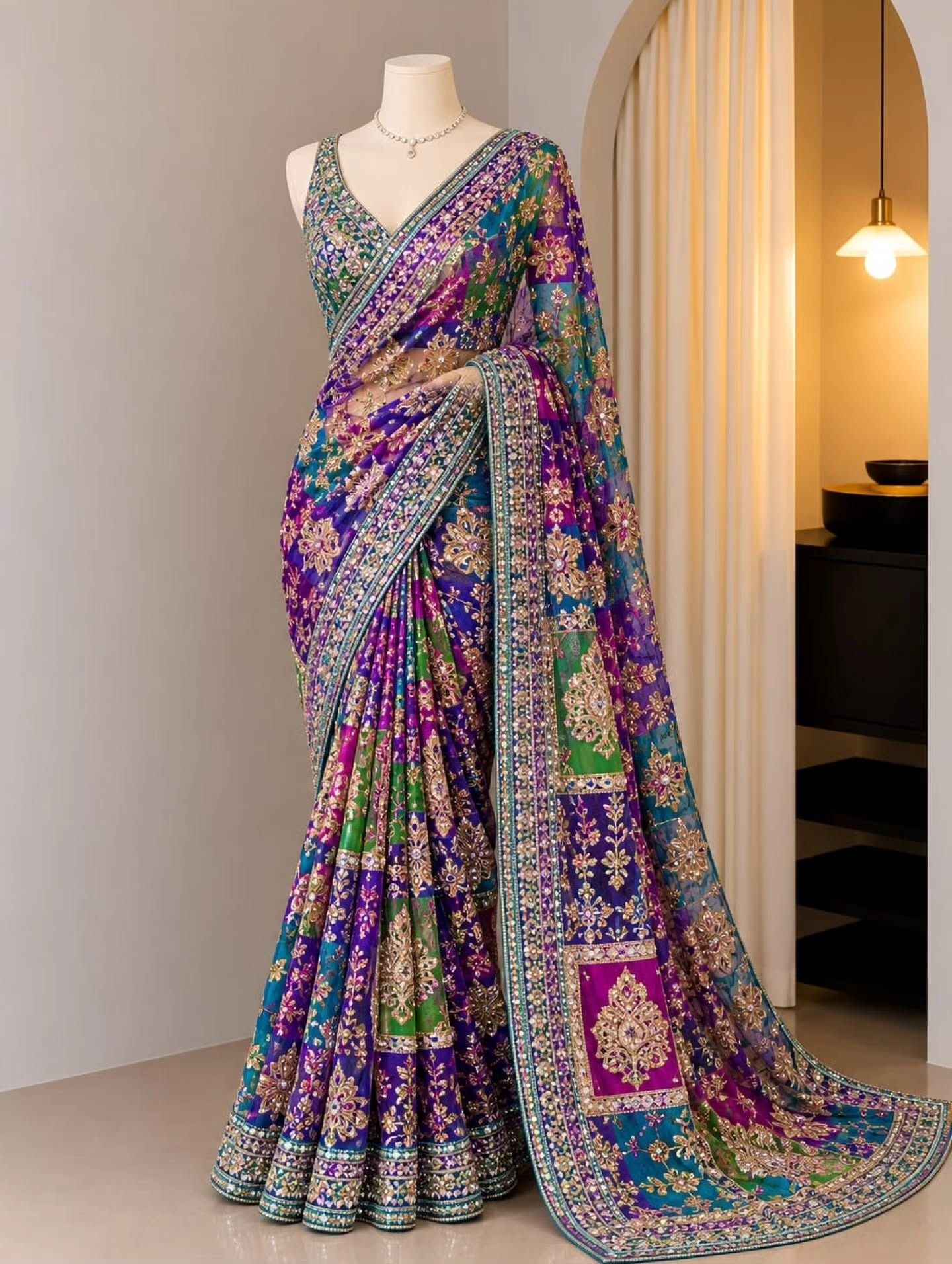 Printed Bollywood Silk Blend Saree-image-14