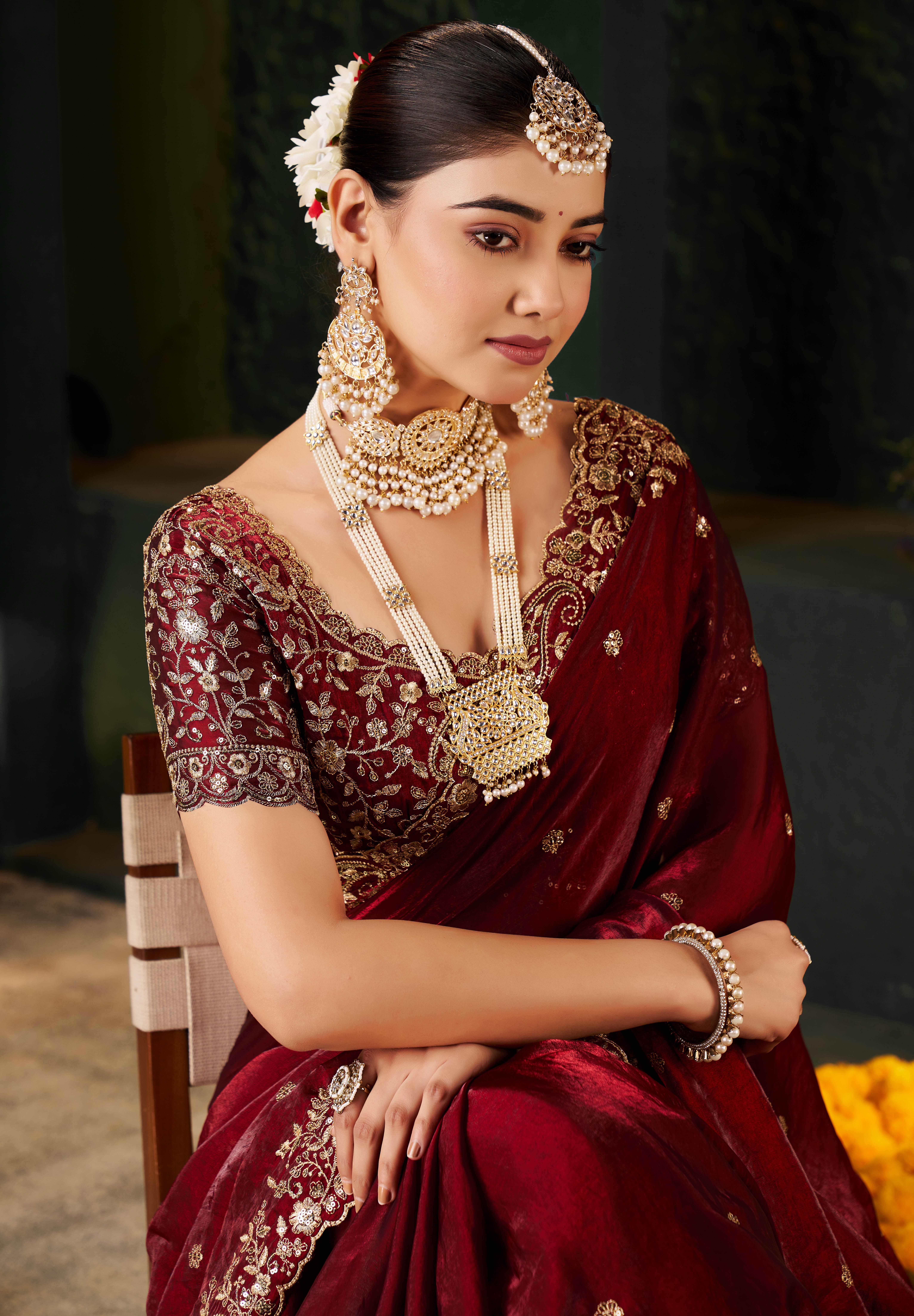 Embroidered Bollywood Jimmy Jimmy, Satin Saree