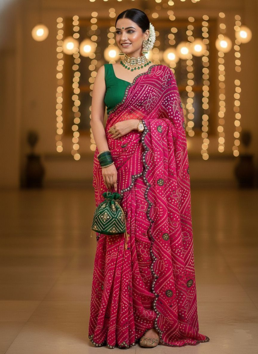 neshvi enterprise Embroidered Bandhani Georgette Saree-picture-20