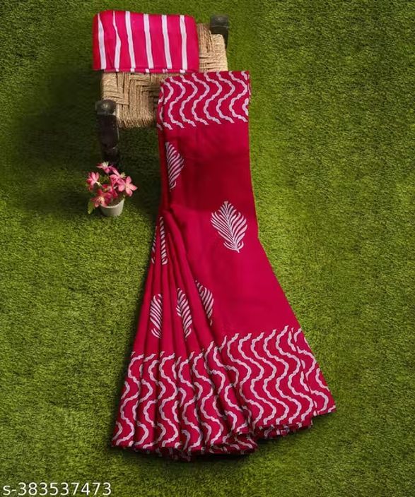 nenubrity Printed, Geometric Print, Floral Print, Color Block Daily Wear Pure Cotton Saree-picture-11