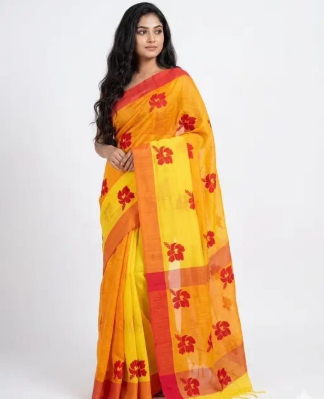 Solid/Plain Handloom Cotton Blend Saree-image-30