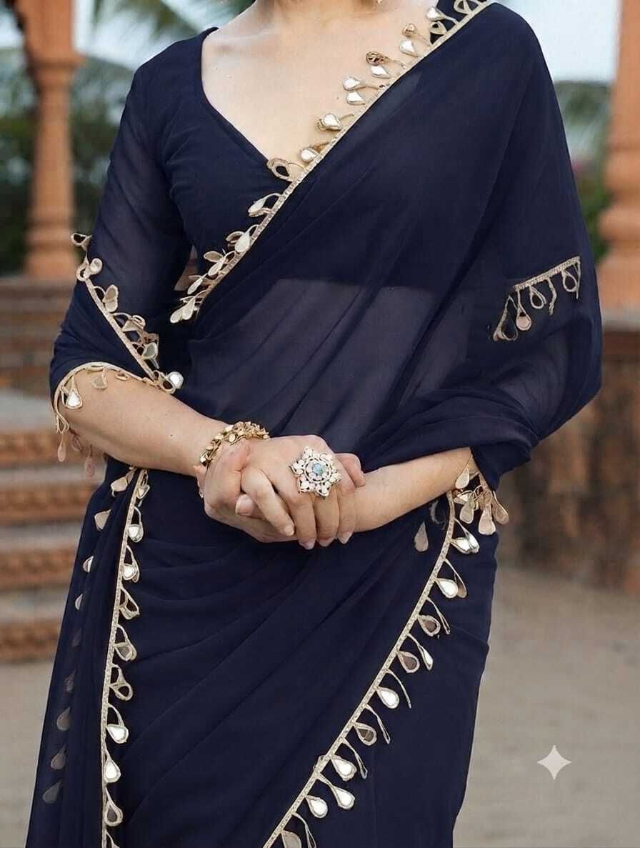 Solid/Plain Bollywood Georgette Saree-image-26
