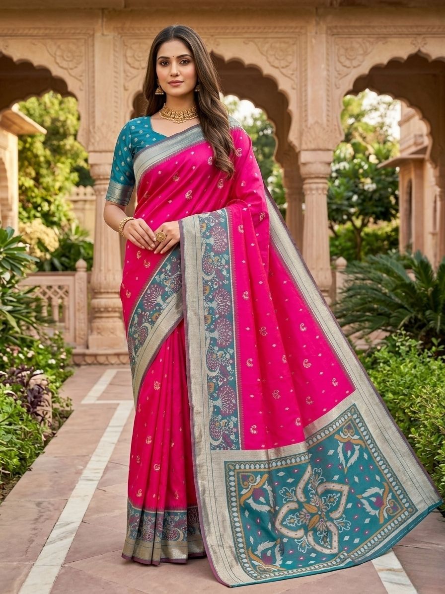 prosilitiesyuva Woven, Temple Border Banarasi Silk Blend Saree-picture-24