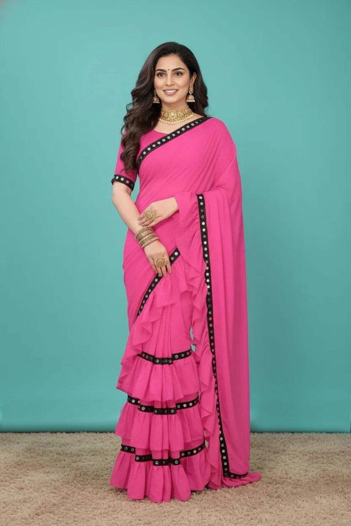 Solid/Plain Bollywood Lycra Saree-image-24