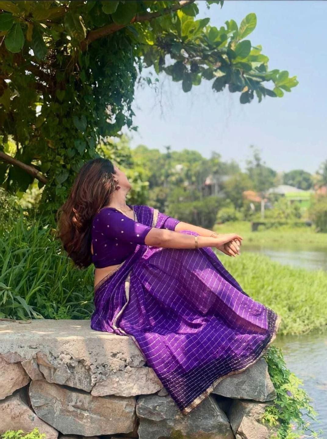 Checkered, Woven, Printed Daily Wear Georgette Saree-image-35