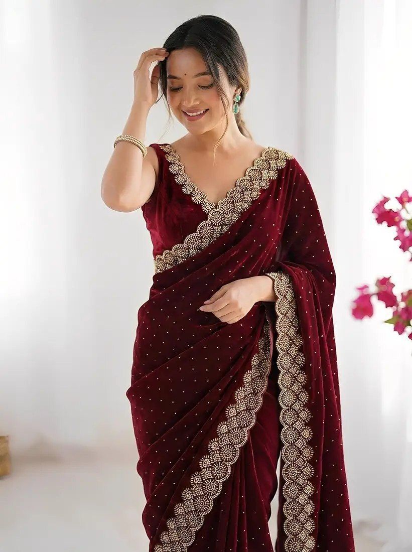 Embellished, Embroidered Bollywood Silk Blend Saree-image-27