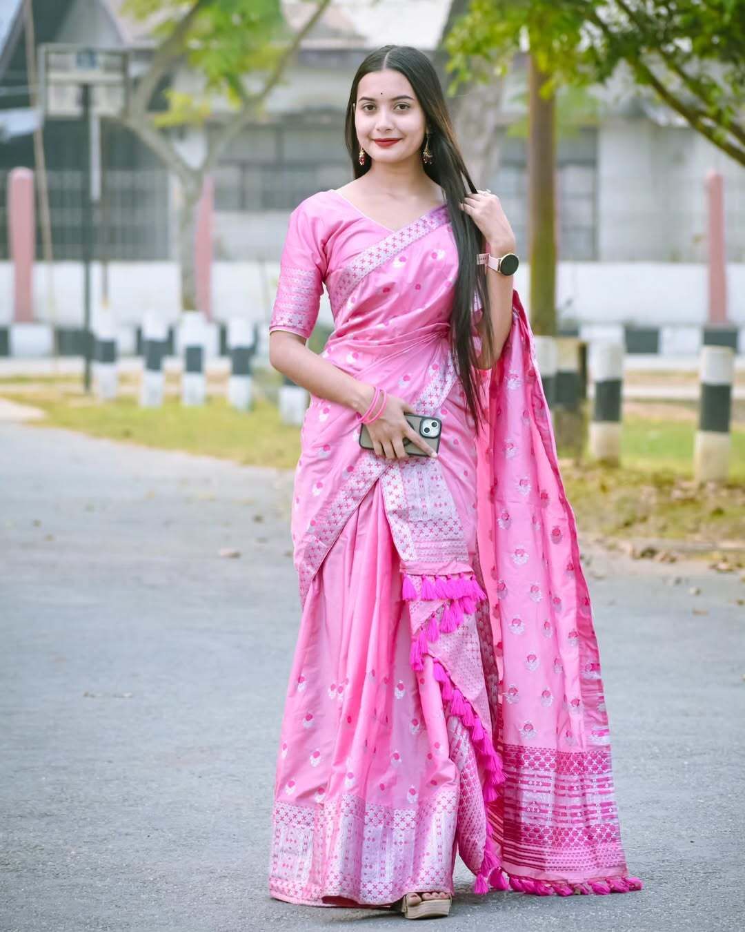 vraj enterprise Woven Mekhela Chador Pure Silk Saree-picture-5