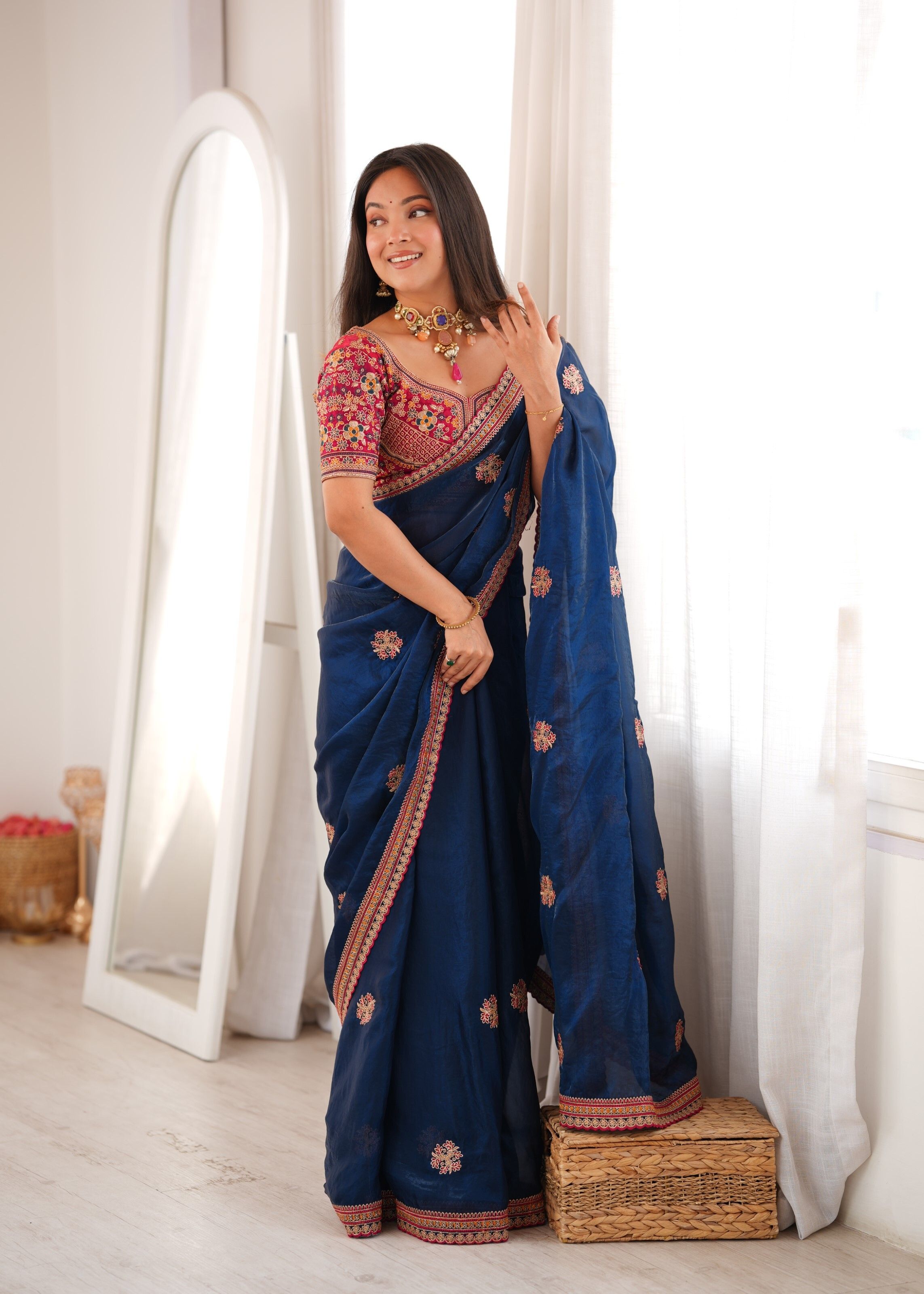 Embroidered Bollywood Tissue Saree-image-3