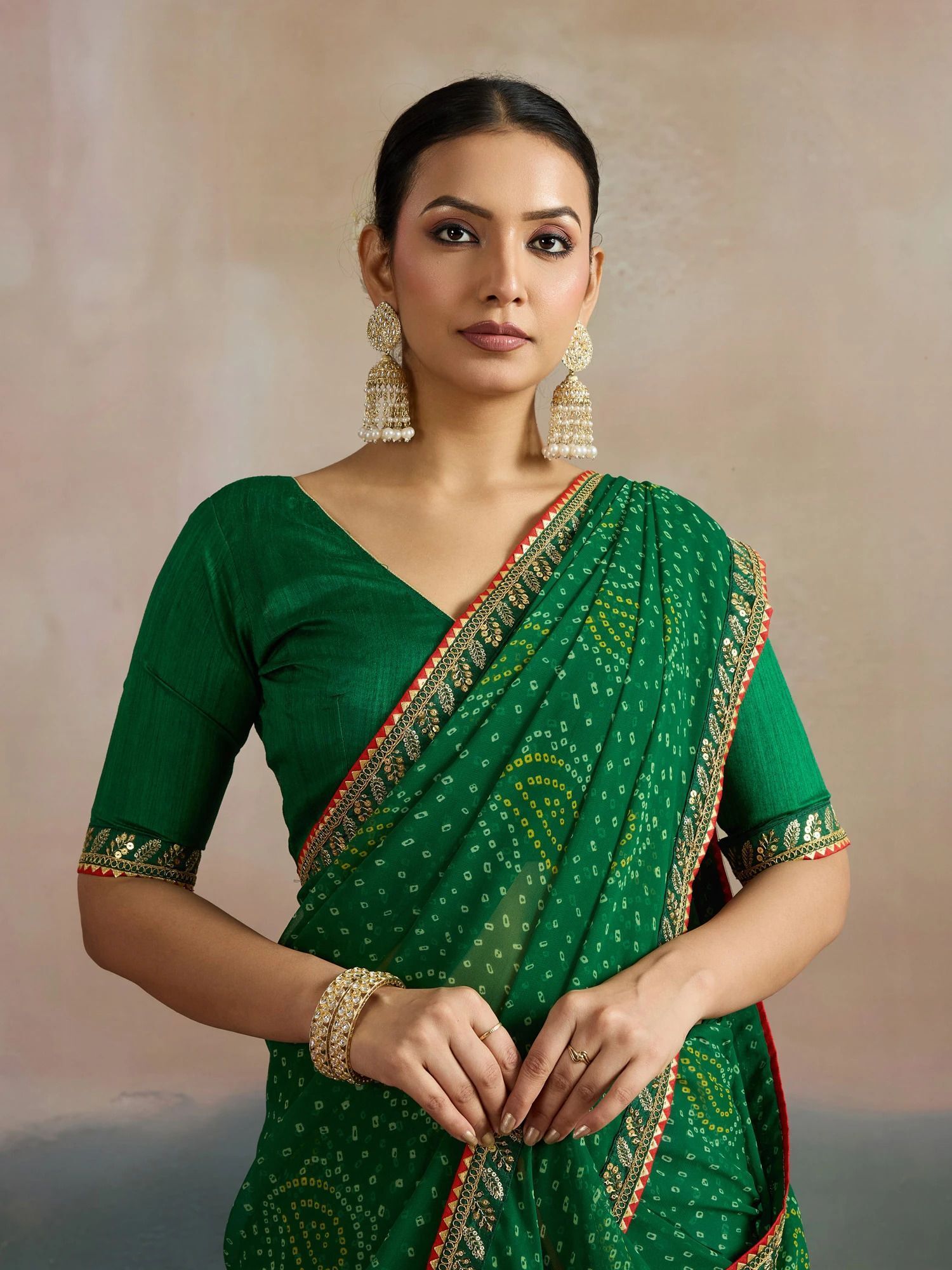 Printed Bandhani Georgette Saree-image-12