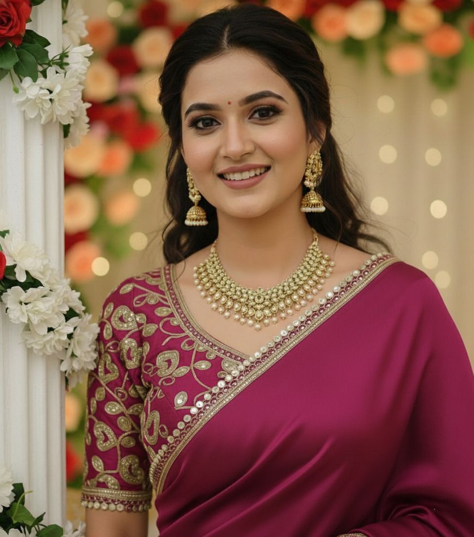 Embroidered Bollywood Satin, Silk Blend Saree-image-17
