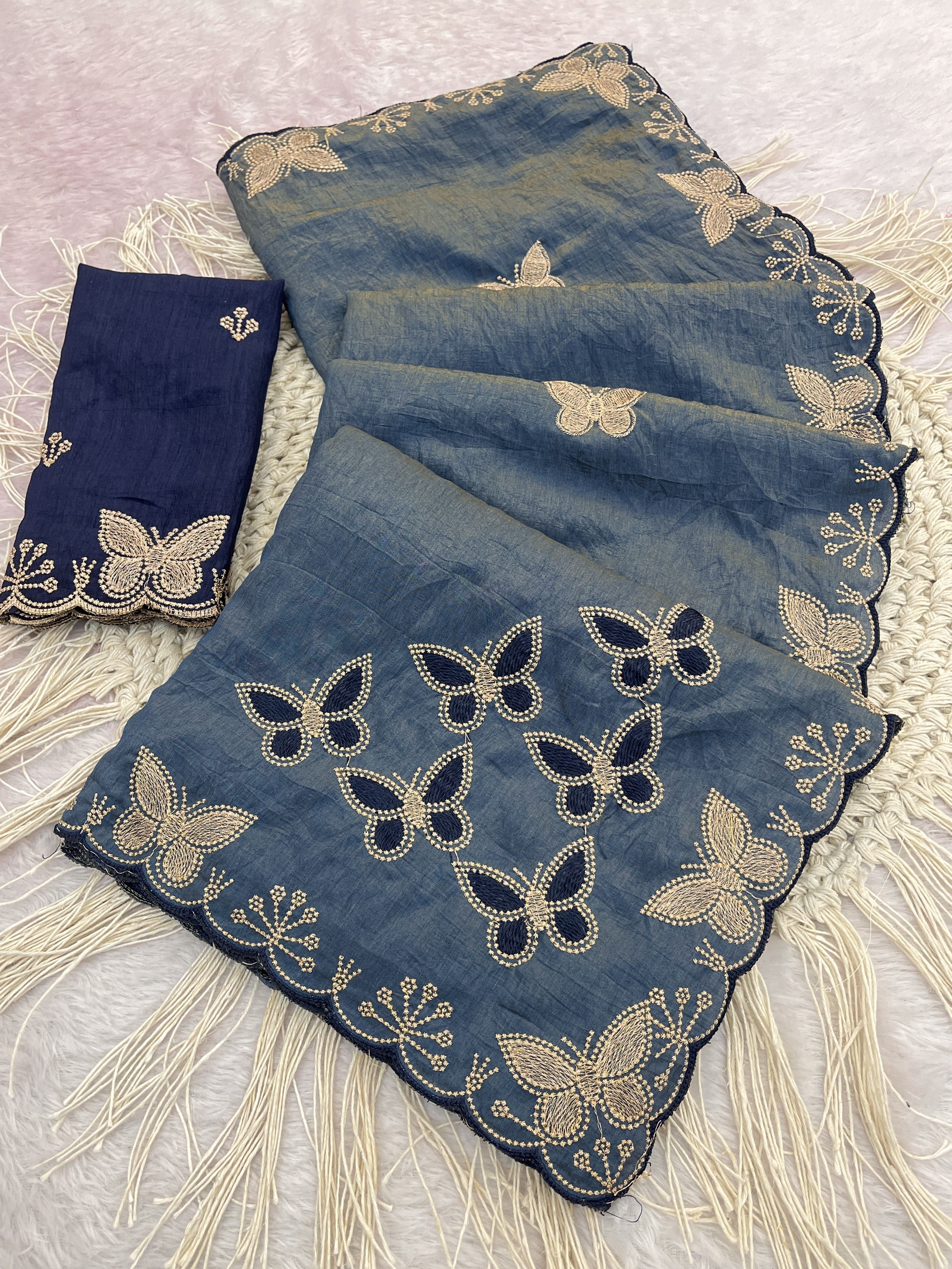 Embroidered, Self Design, Embellished Bollywood Chiffon Saree-image-39
