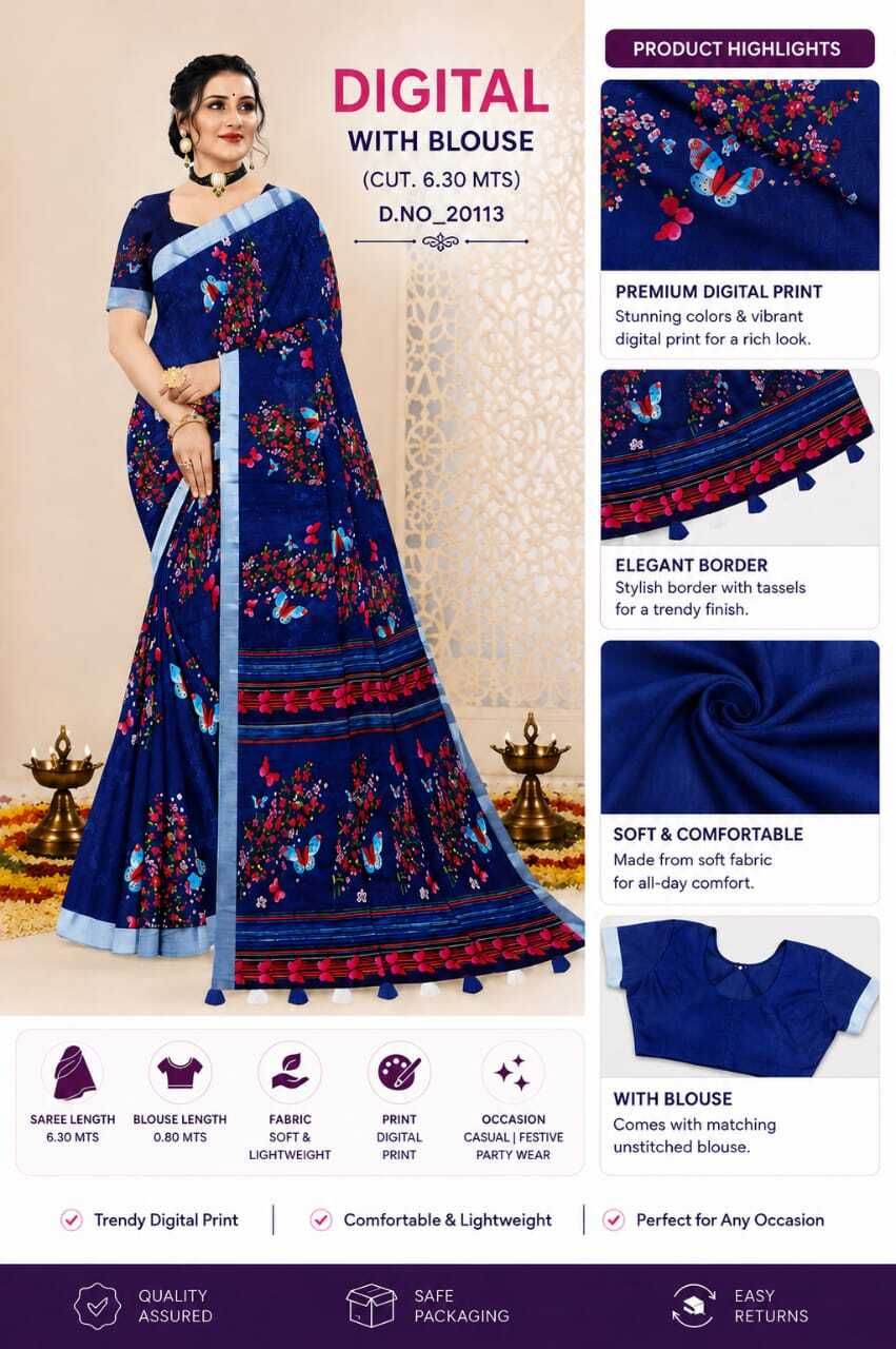 Digital Print, Floral Print Kovai Pure Cotton Saree-image-26