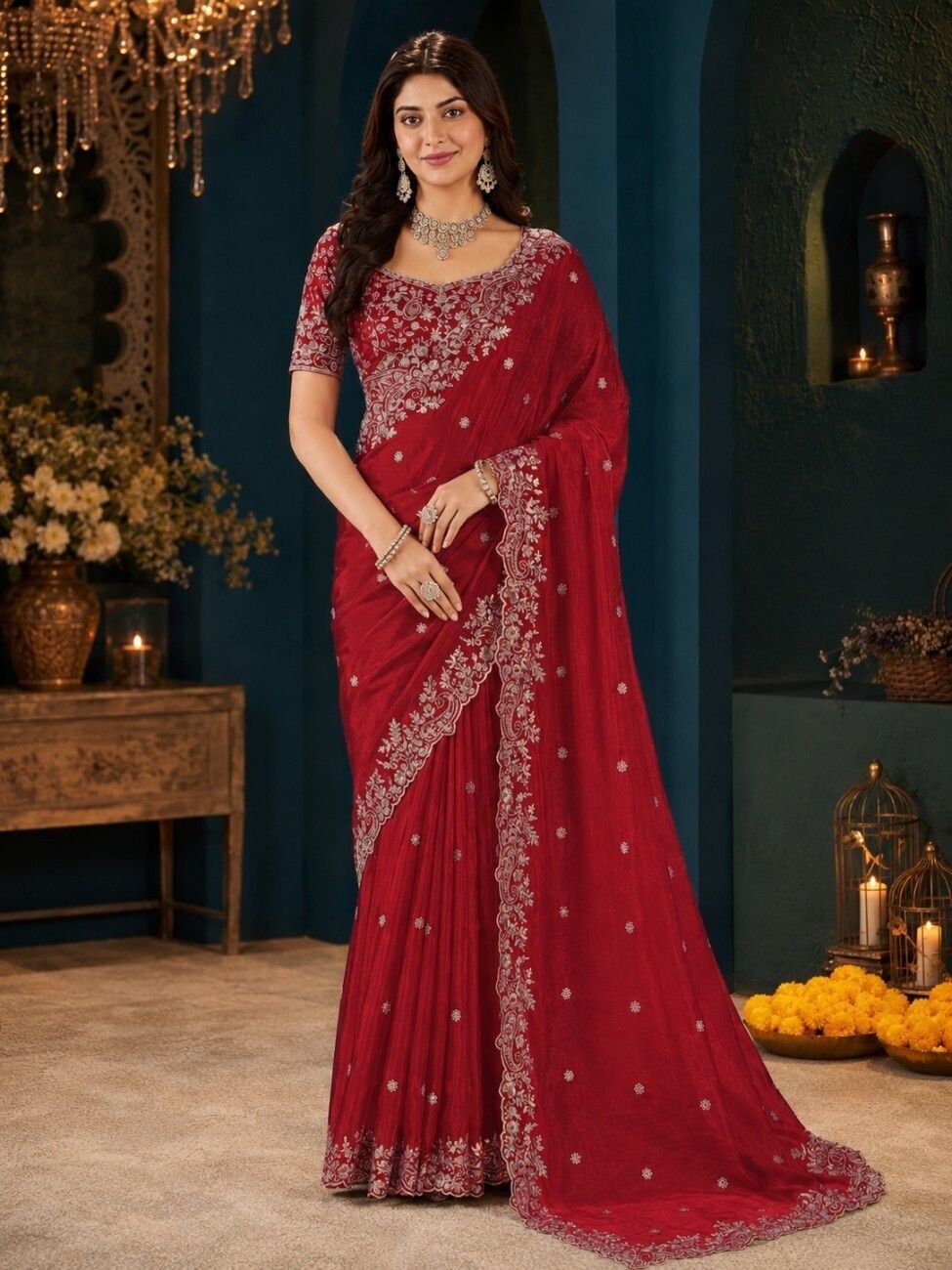 Embellished Bollywood Silk Blend Saree-image-3
