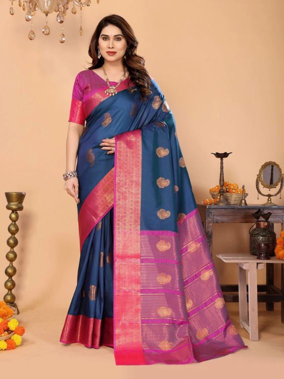 Printed Banarasi Silk Blend, Nylon Saree-image-42