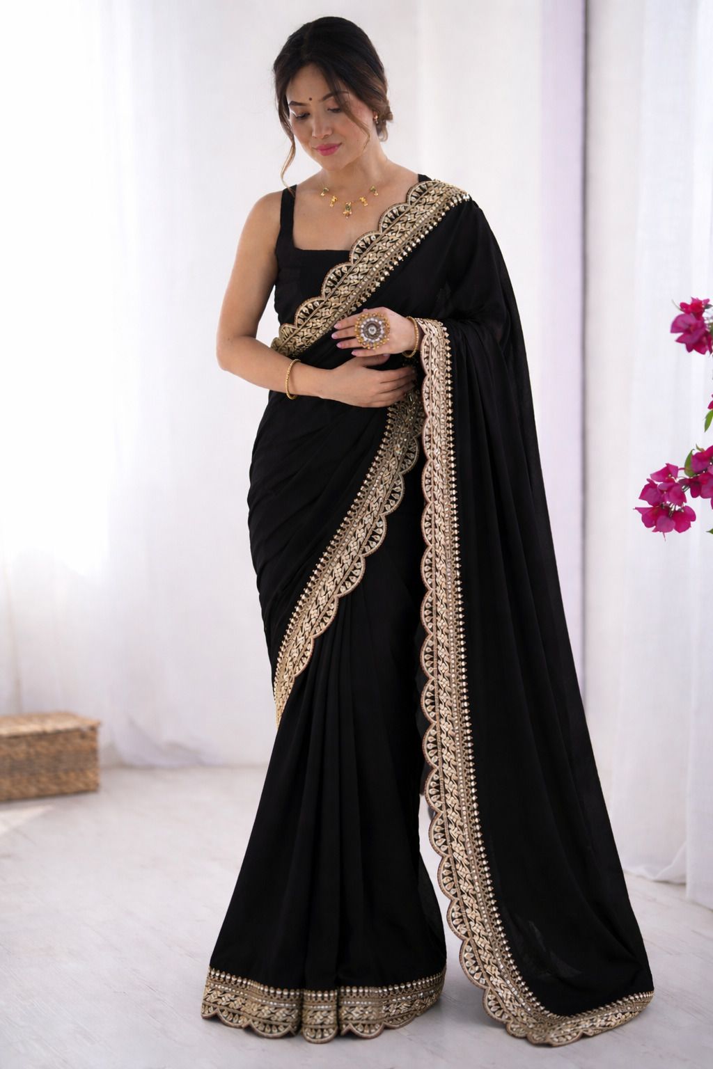 Embroidered Bollywood Silk Blend Saree-image-12