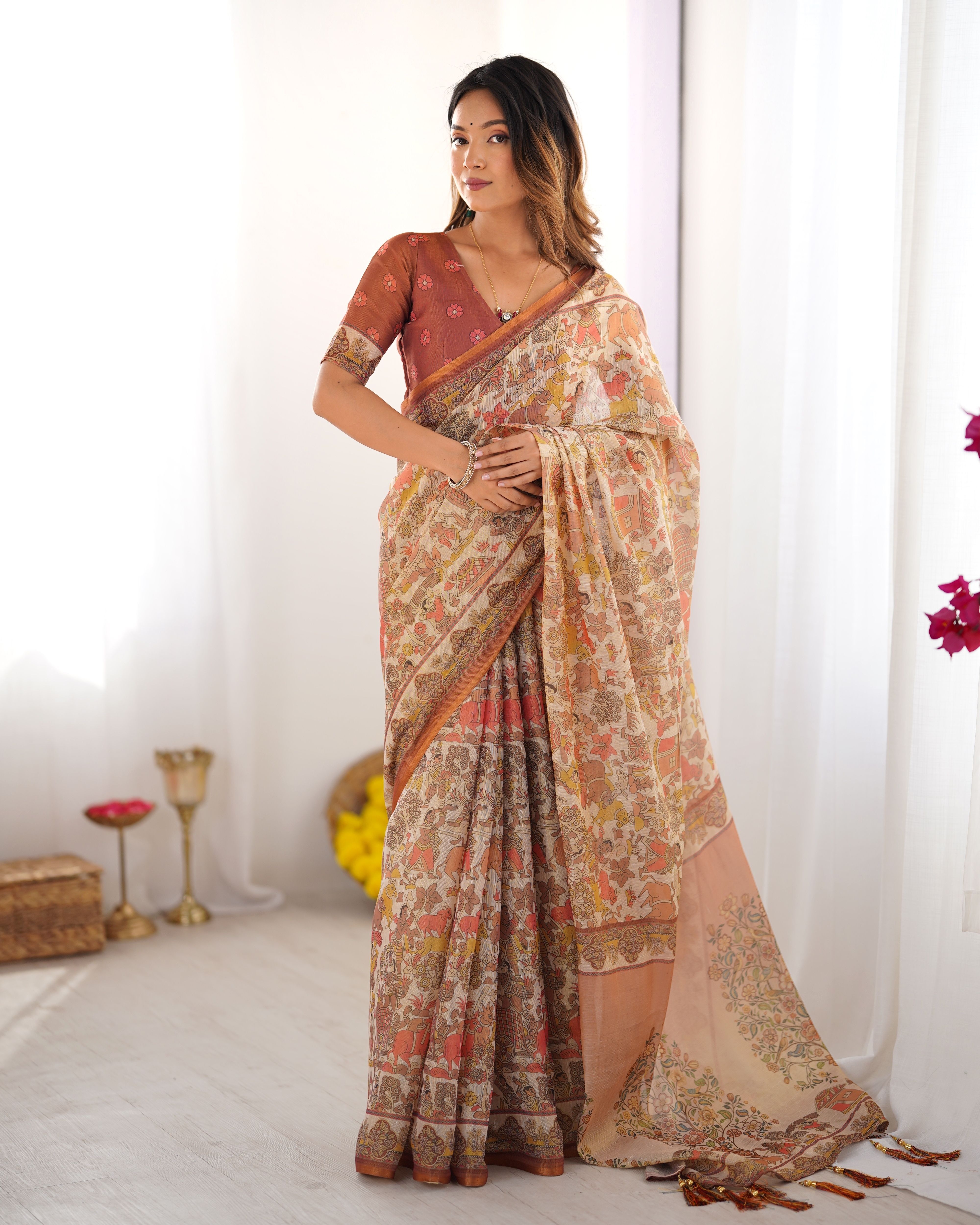jishaa Printed, Floral Print Bollywood Linen Saree-picture-29