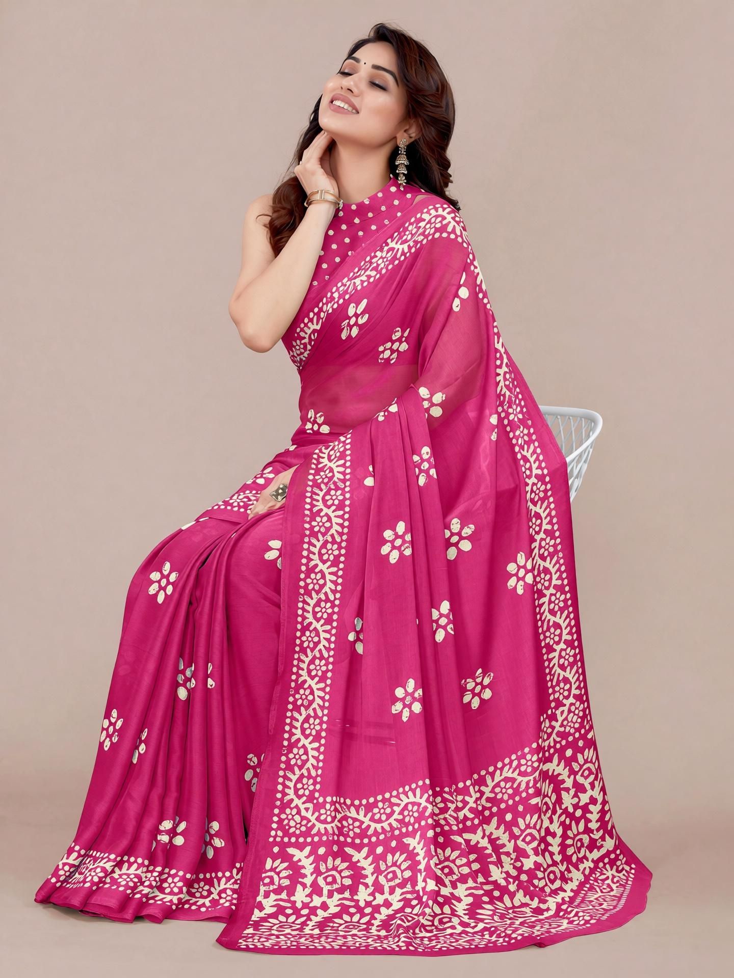 mirchi fashion Printed, Blocked Printed Hand Batik Chiffon, Georgette Saree-picture-22