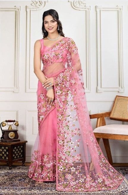 Embroidered Bollywood Net Saree