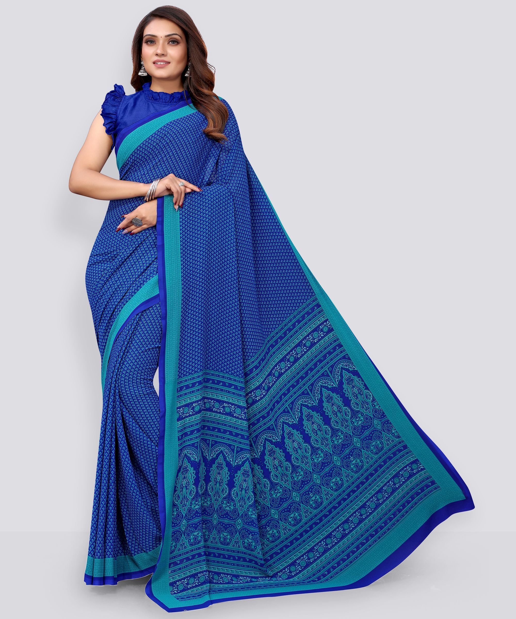 madhur milan Printed, Geometric Print Daily Wear Crepe Saree-picture-14