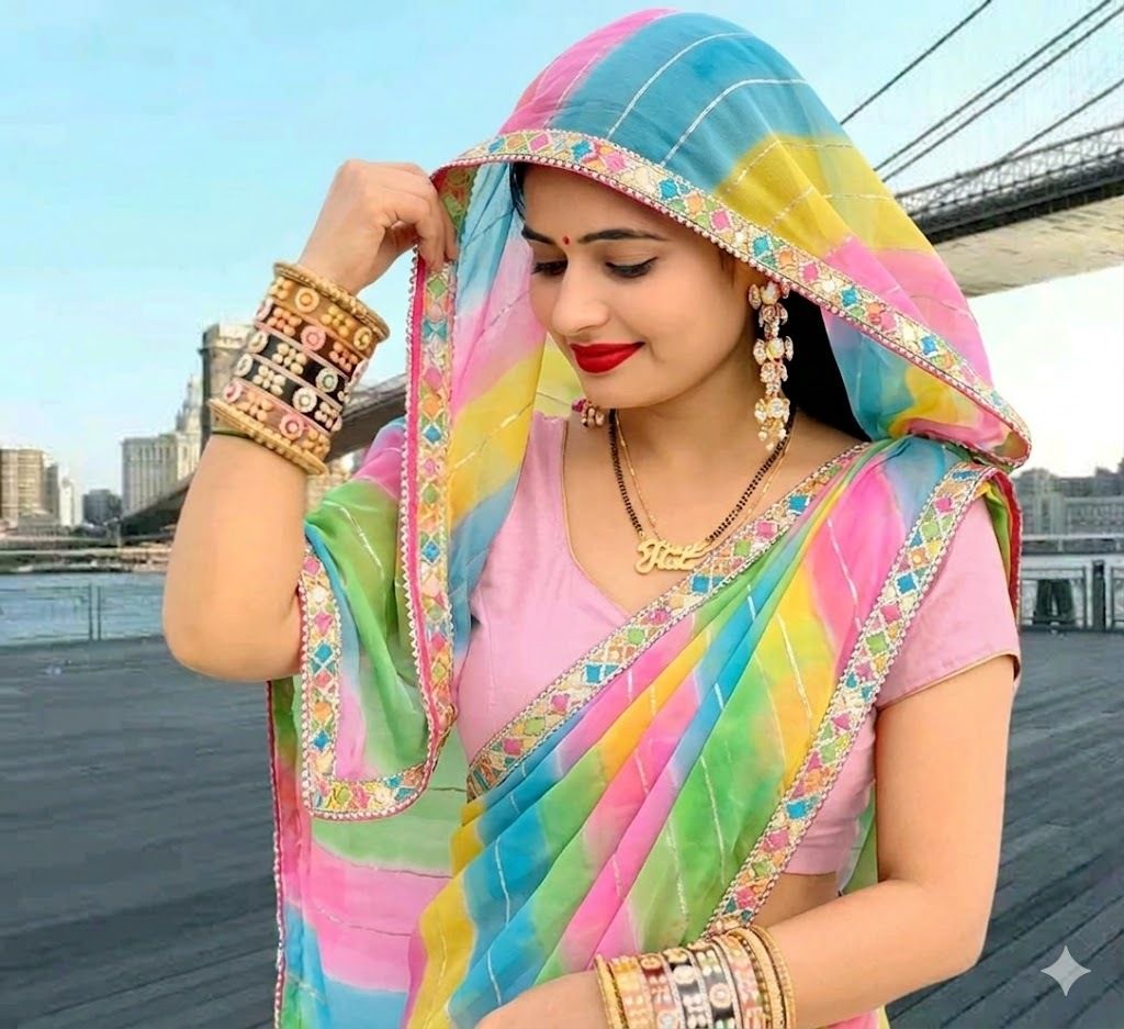 Tie-Dye, Printed, Geometric Print Leheria Georgette Saree-image-31