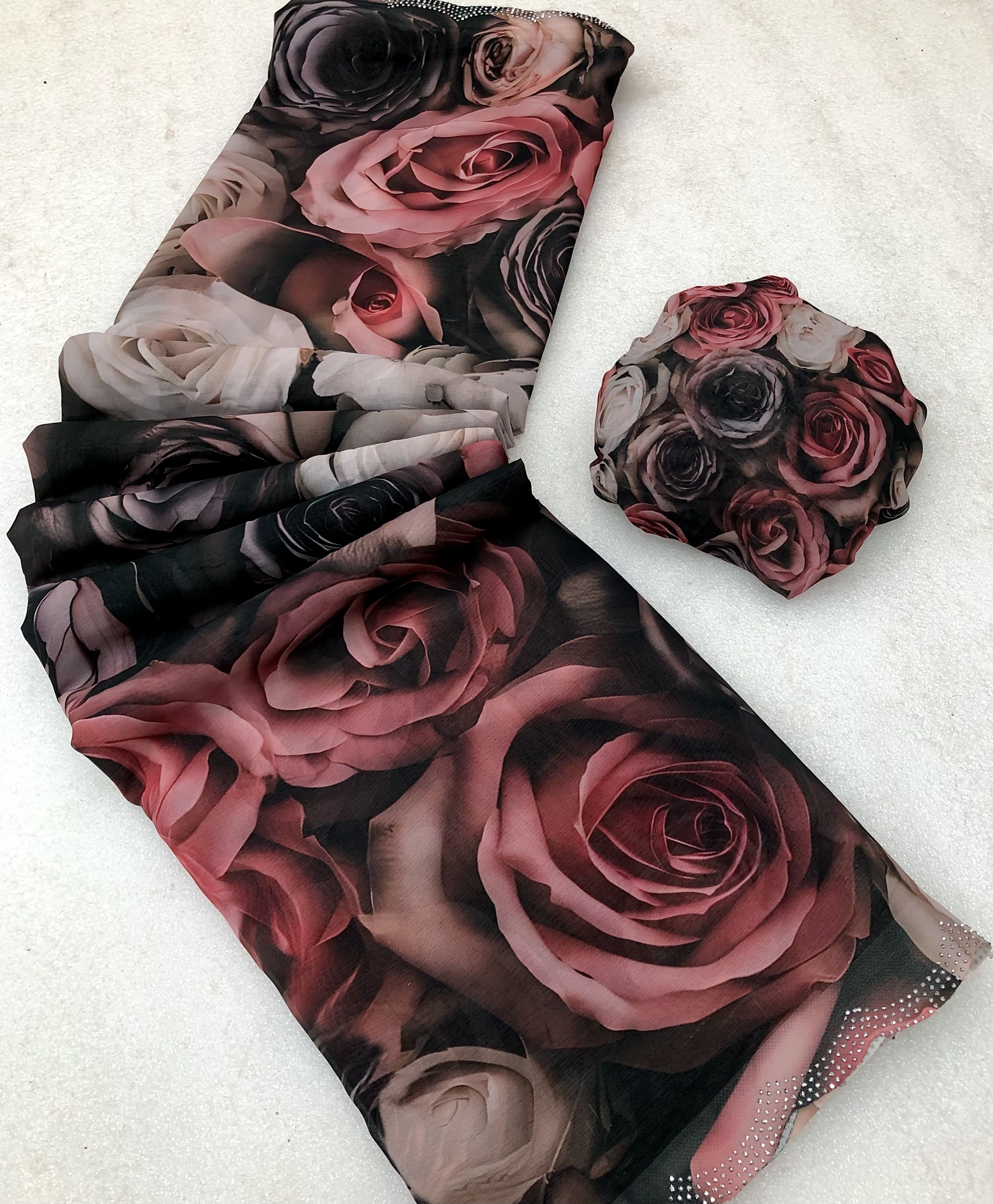 Floral Print Bollywood Chiffon Saree