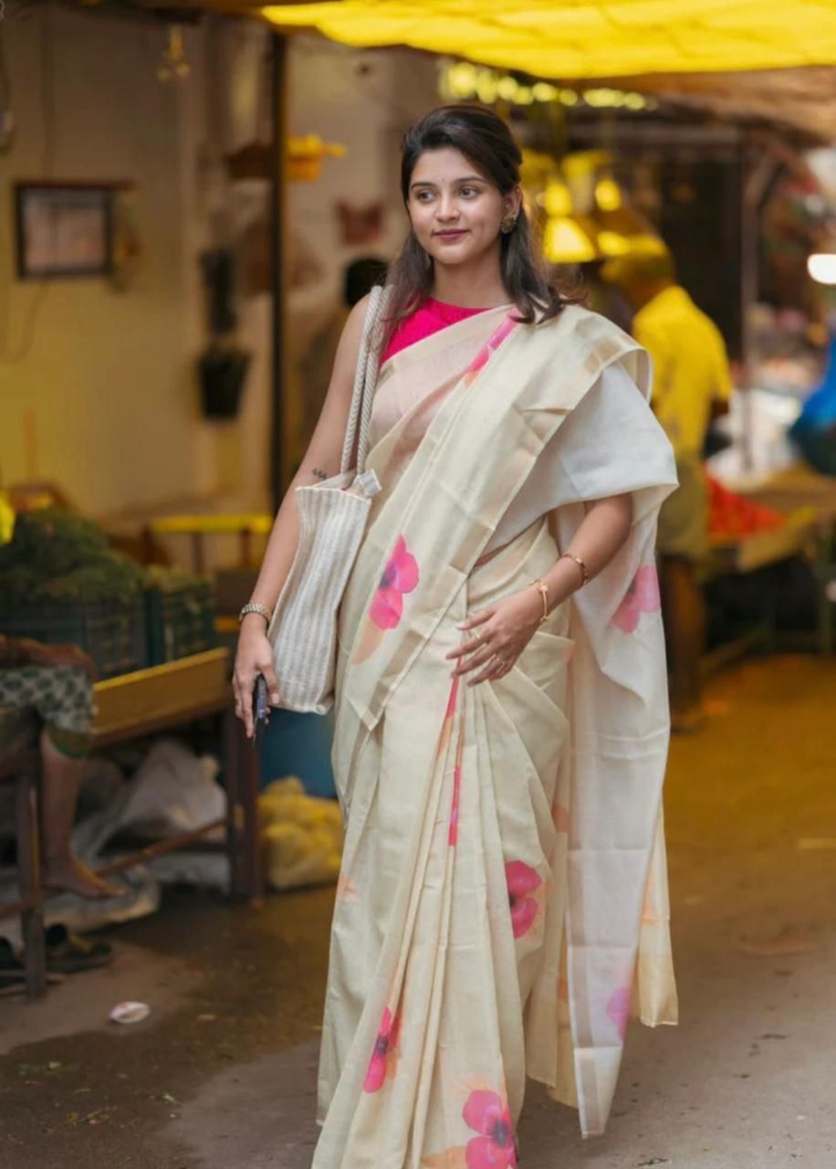 vastraakala Floral Print, Printed Daily Wear Cotton Linen Saree-picture-28