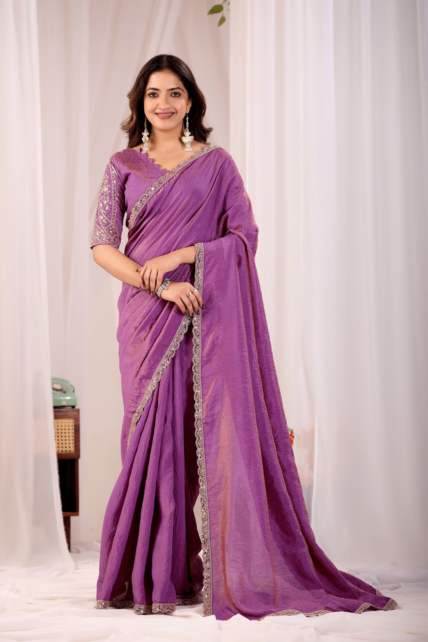 Solid/Plain Bollywood Silk Blend Saree-image-22