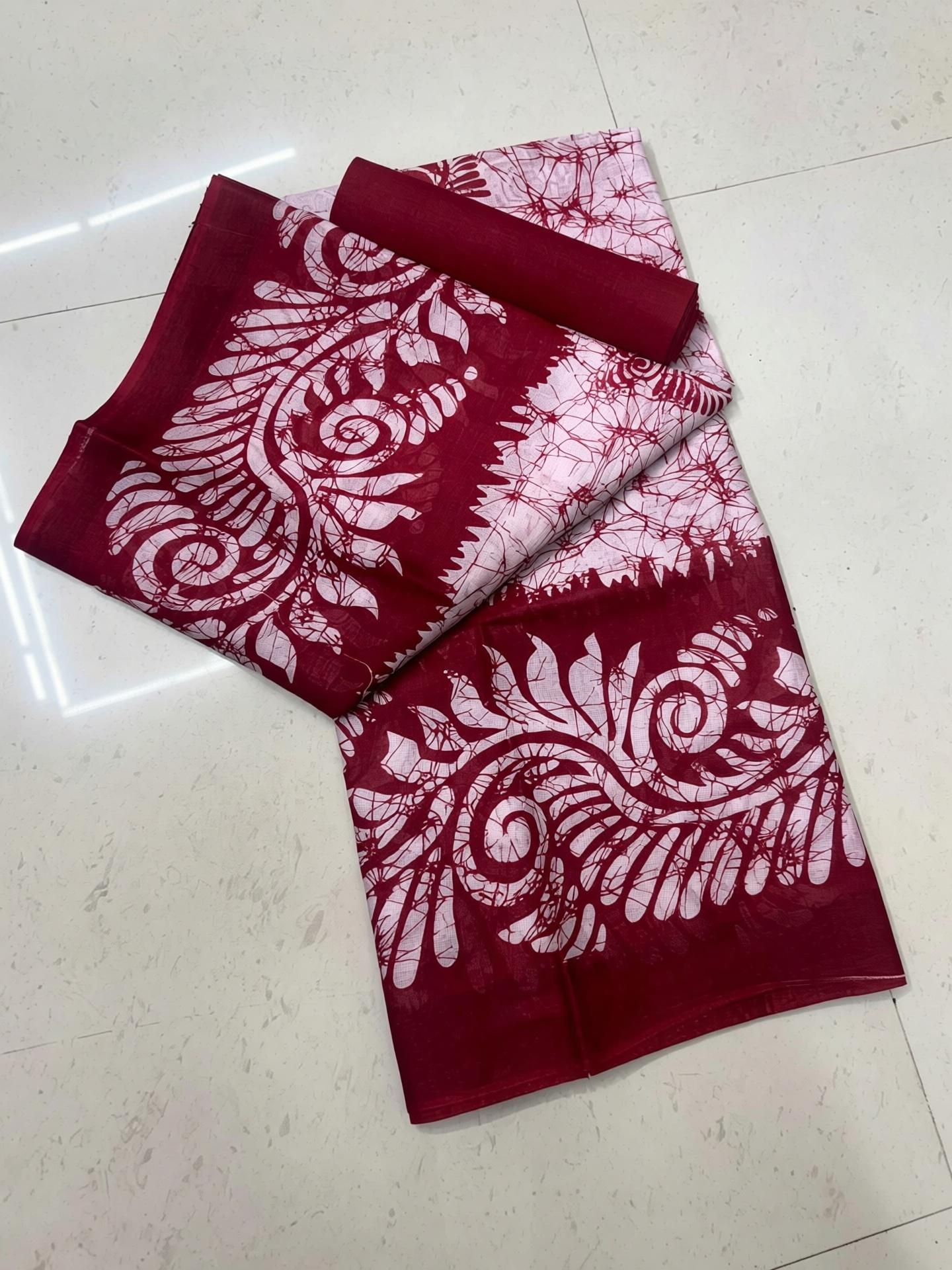 Printed, Blocked Printed Hand Batik Pure Cotton Saree-image-4