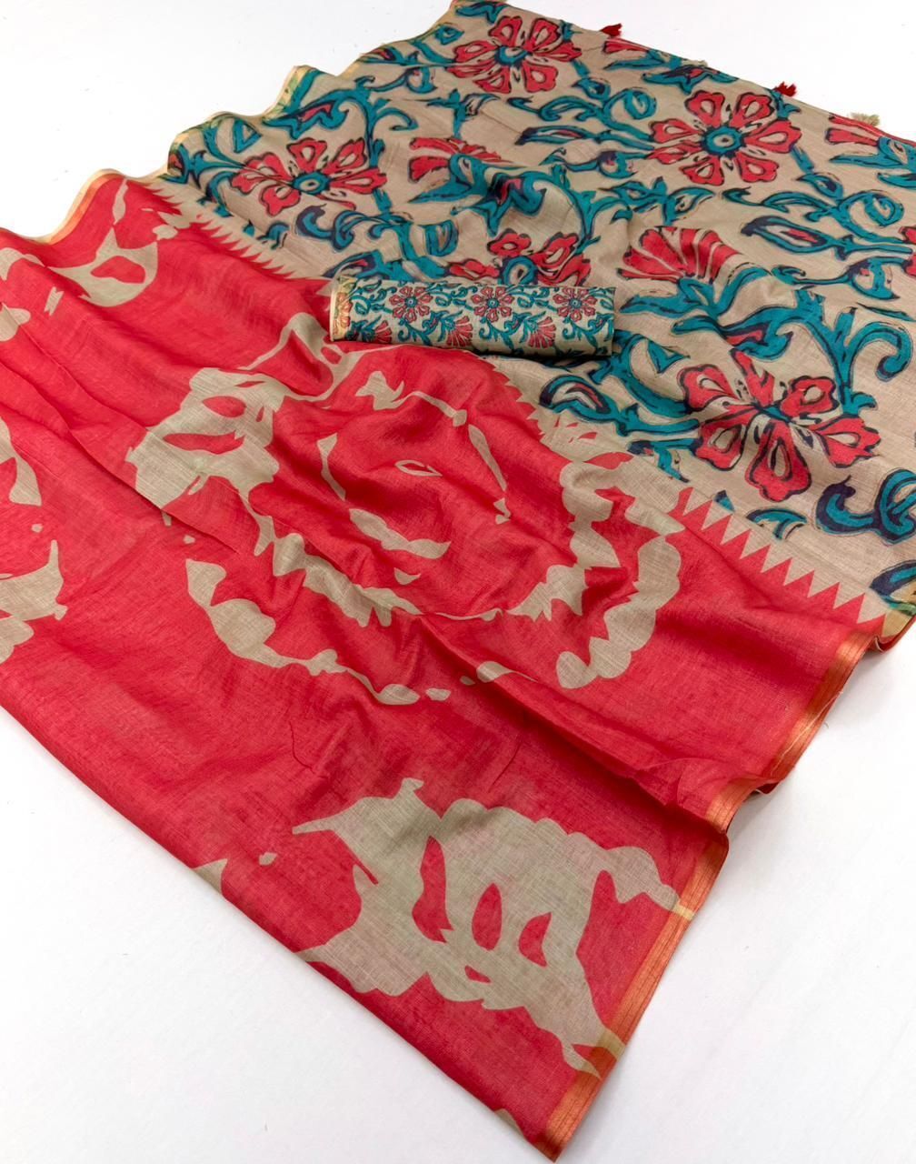 jishaa Printed, Floral Print Bollywood Linen Saree-picture-49